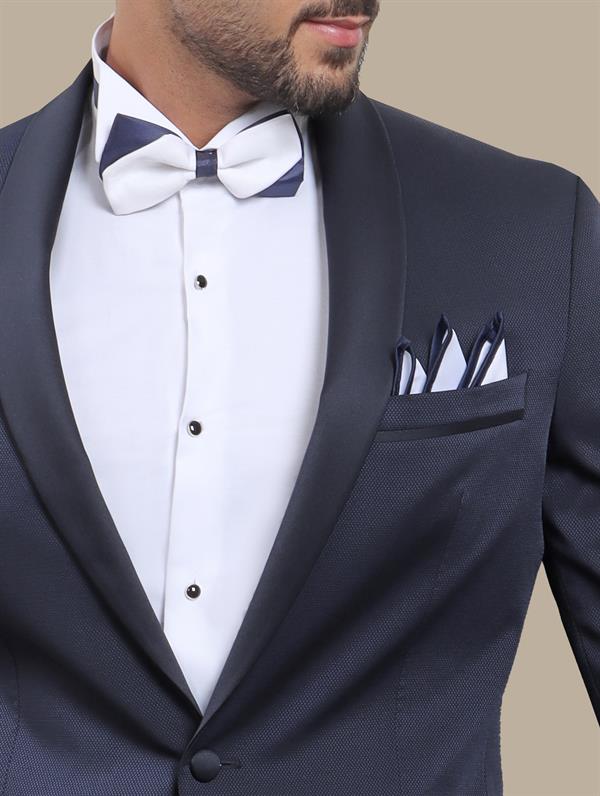 Refined Charm: The Navy Piqué Tuxedo with Shawl Collar