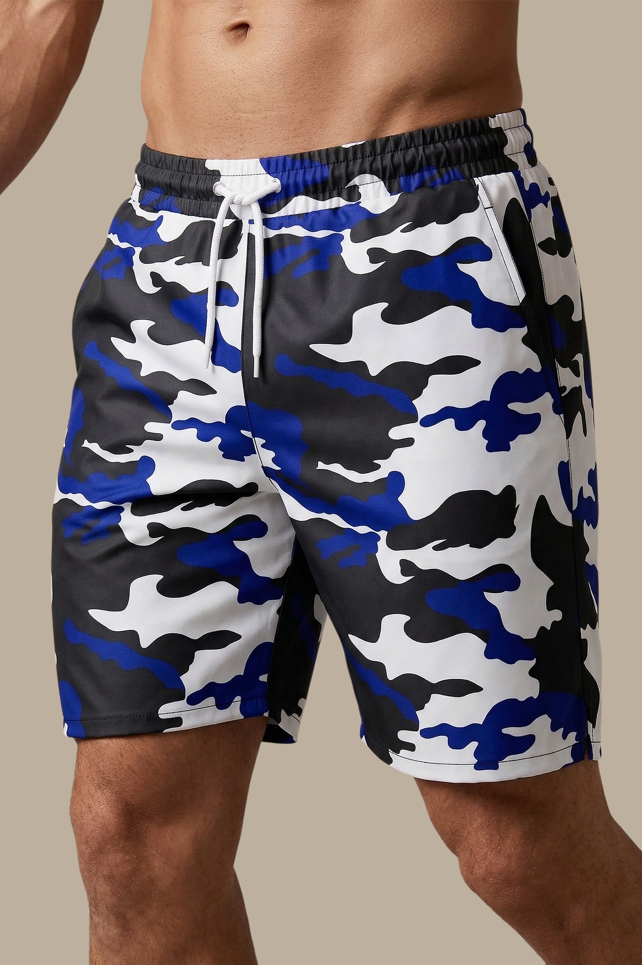 Turquoise and Grey Camouflage Swimwear