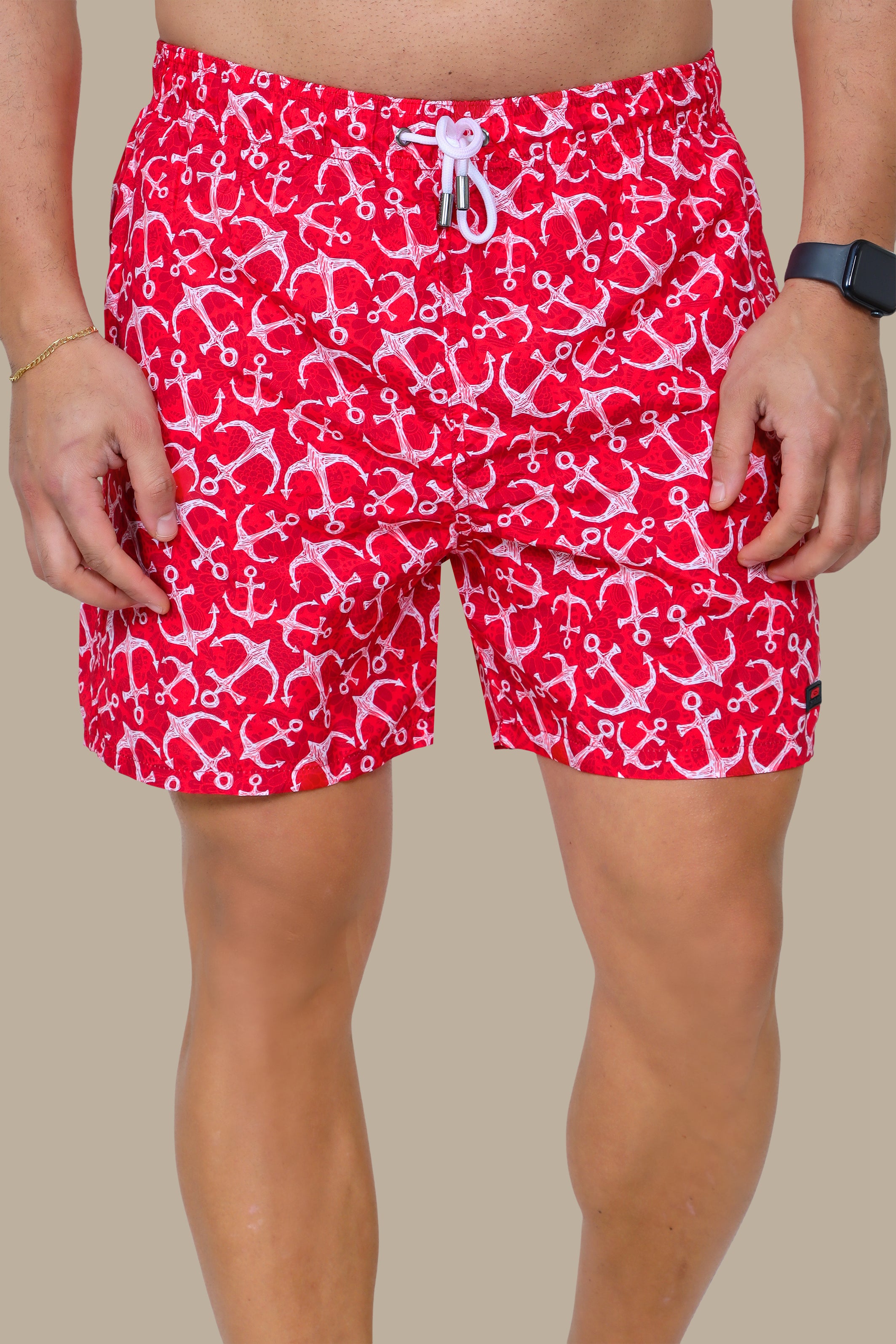 Red Anchor-Print Swimwear