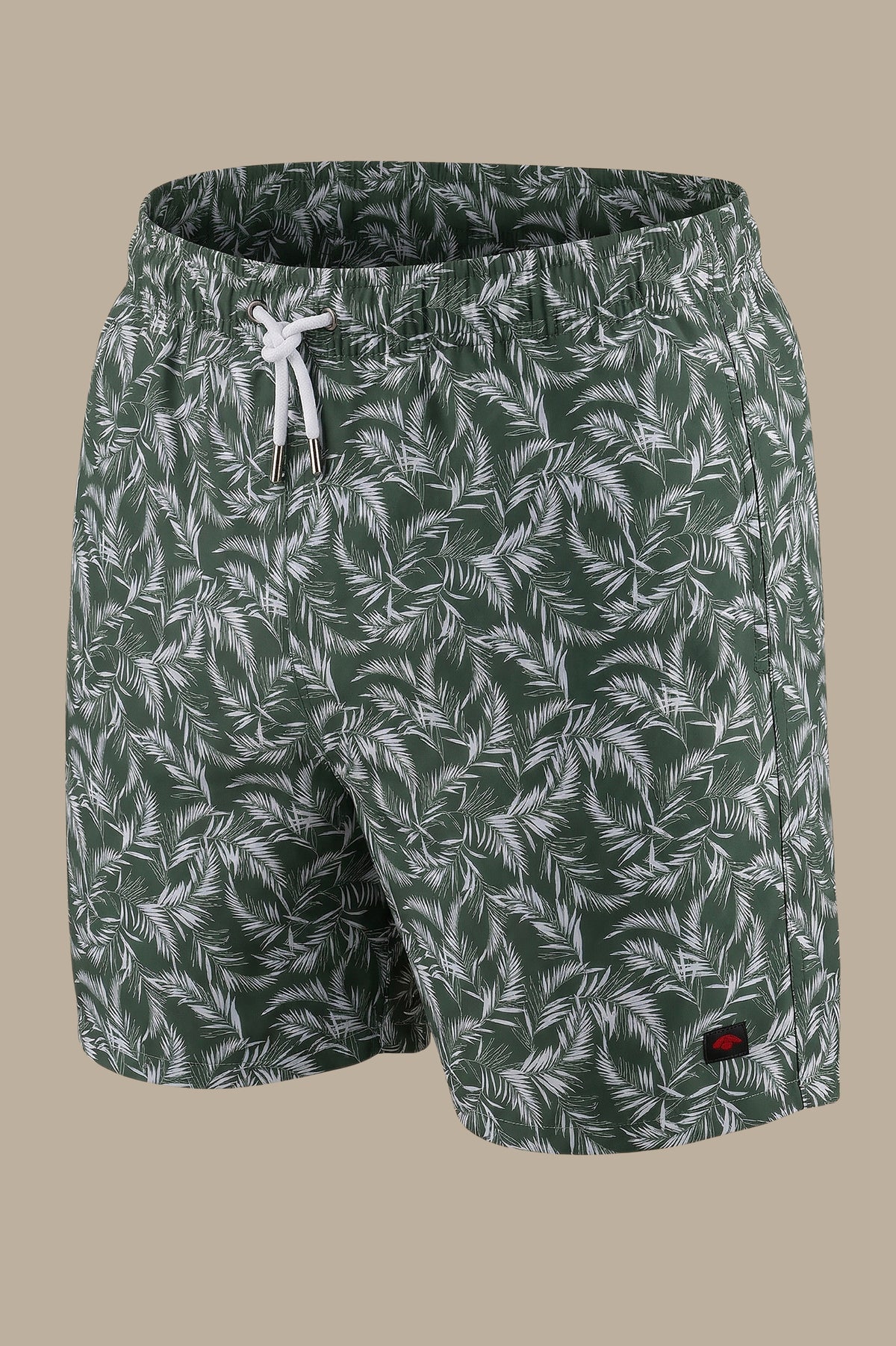 Khaki Leaf-Print Swimwear