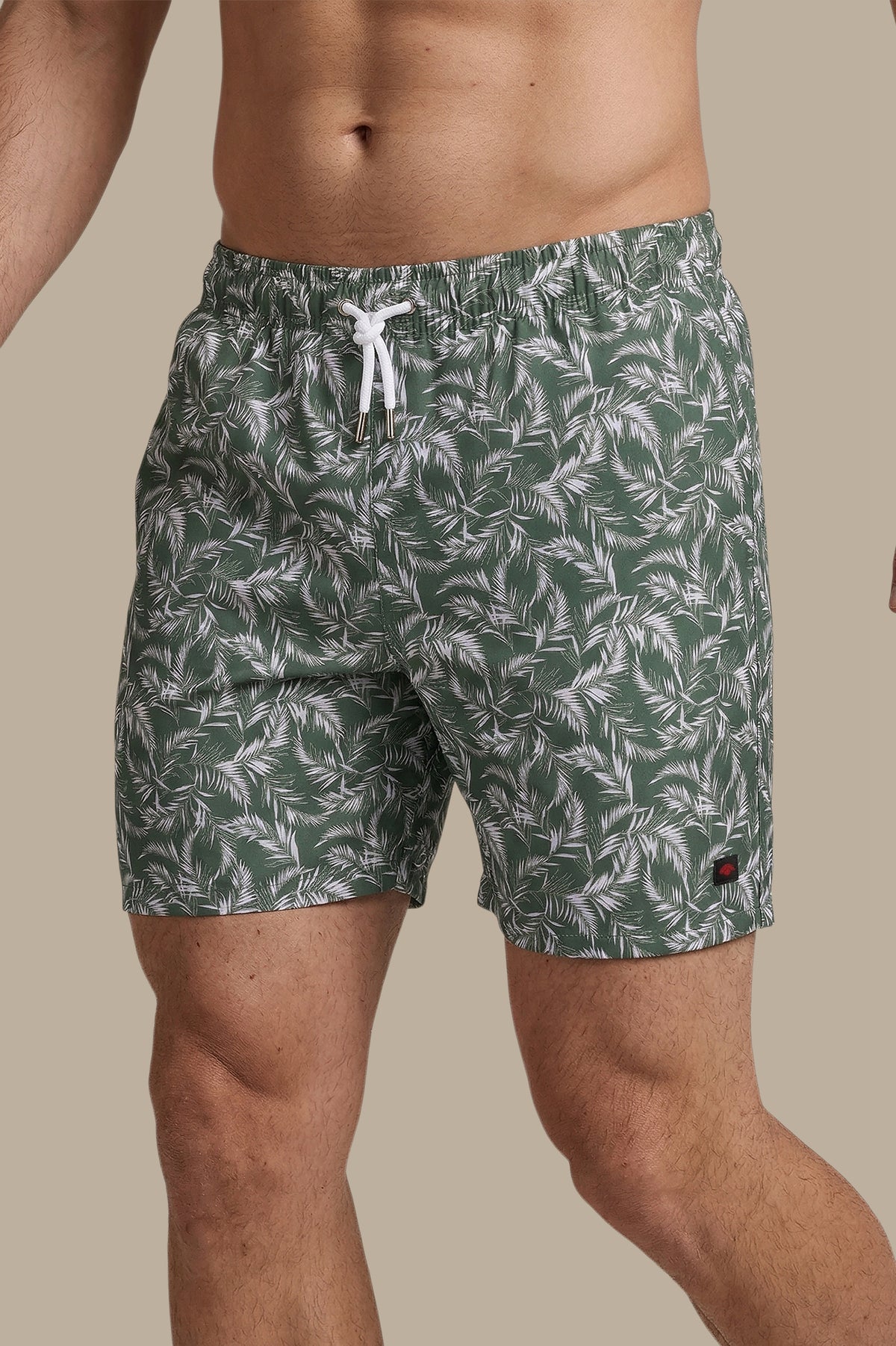 Khaki Leaf-Print Swimwear