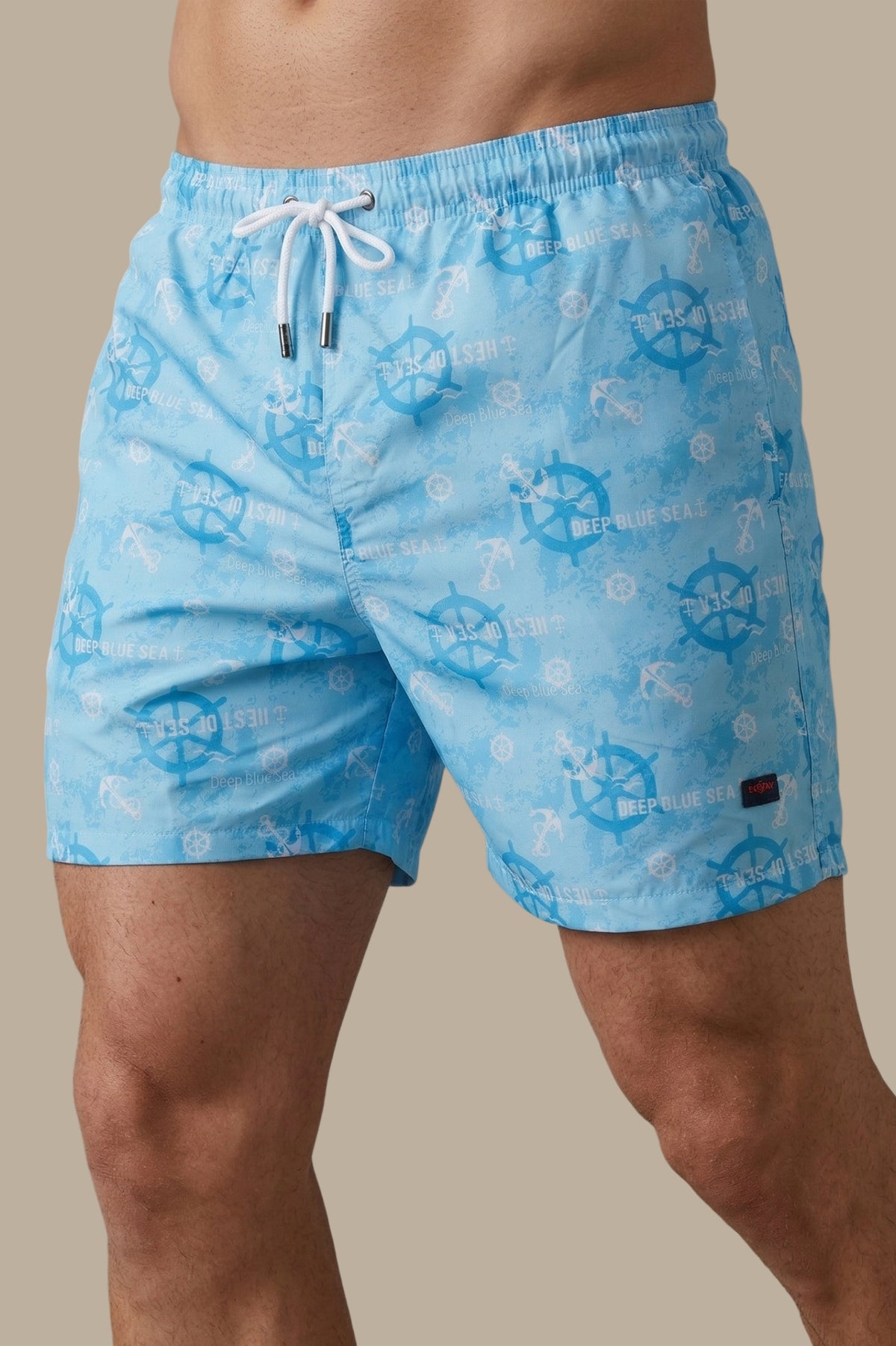 Light Blue Deepsea Ship Wheel Print Swimwear