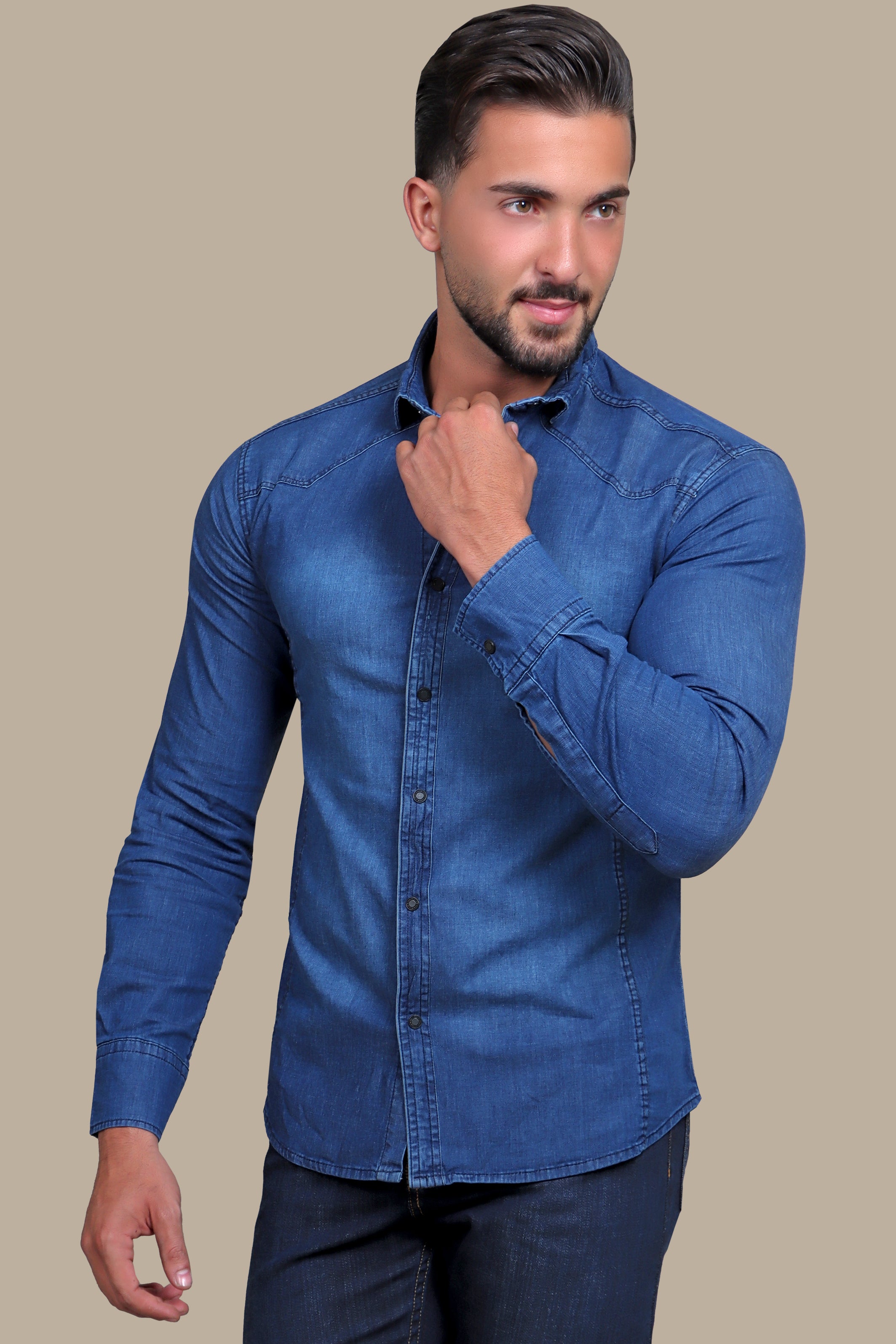 Dark Blue Plain Denim Shirt