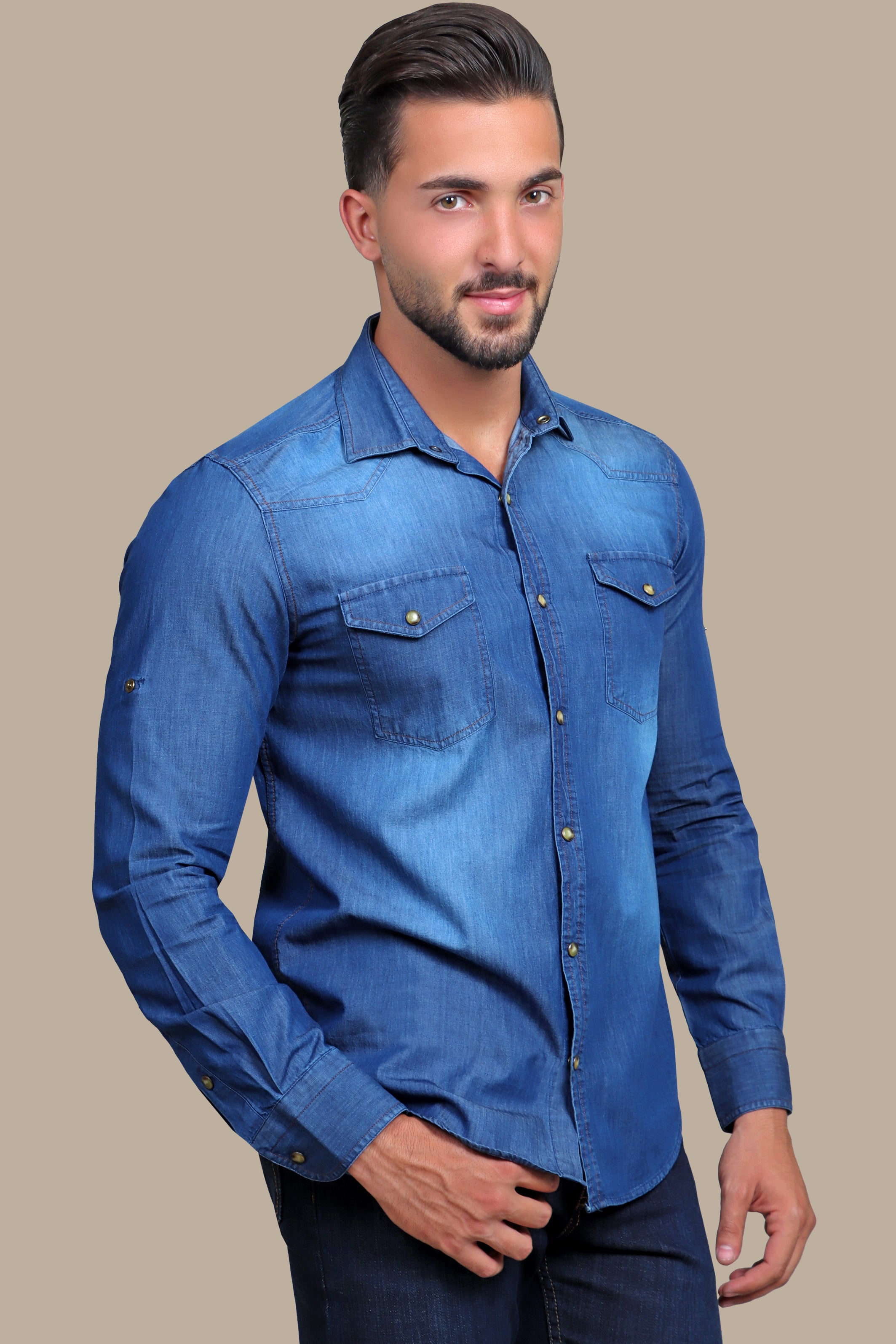 Classic Blue Denim Shirt with Flap Pockets