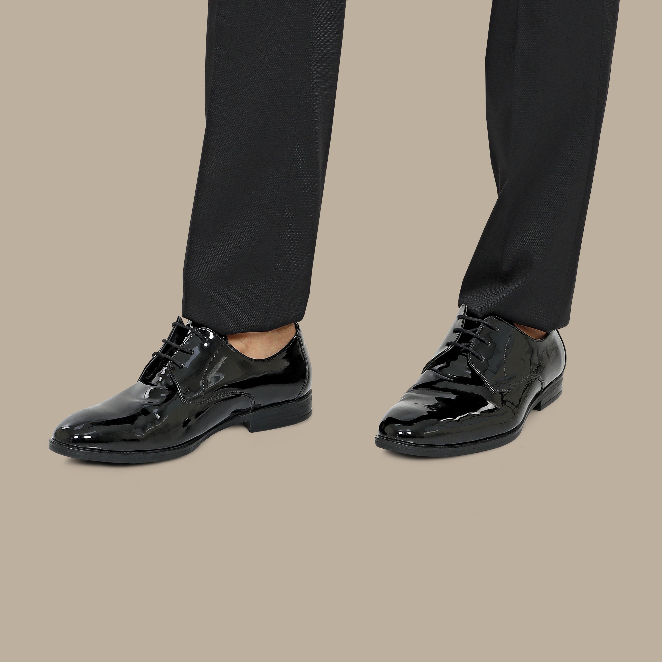 Midnight Elegance: Black Shiny Tuxedo Shoes