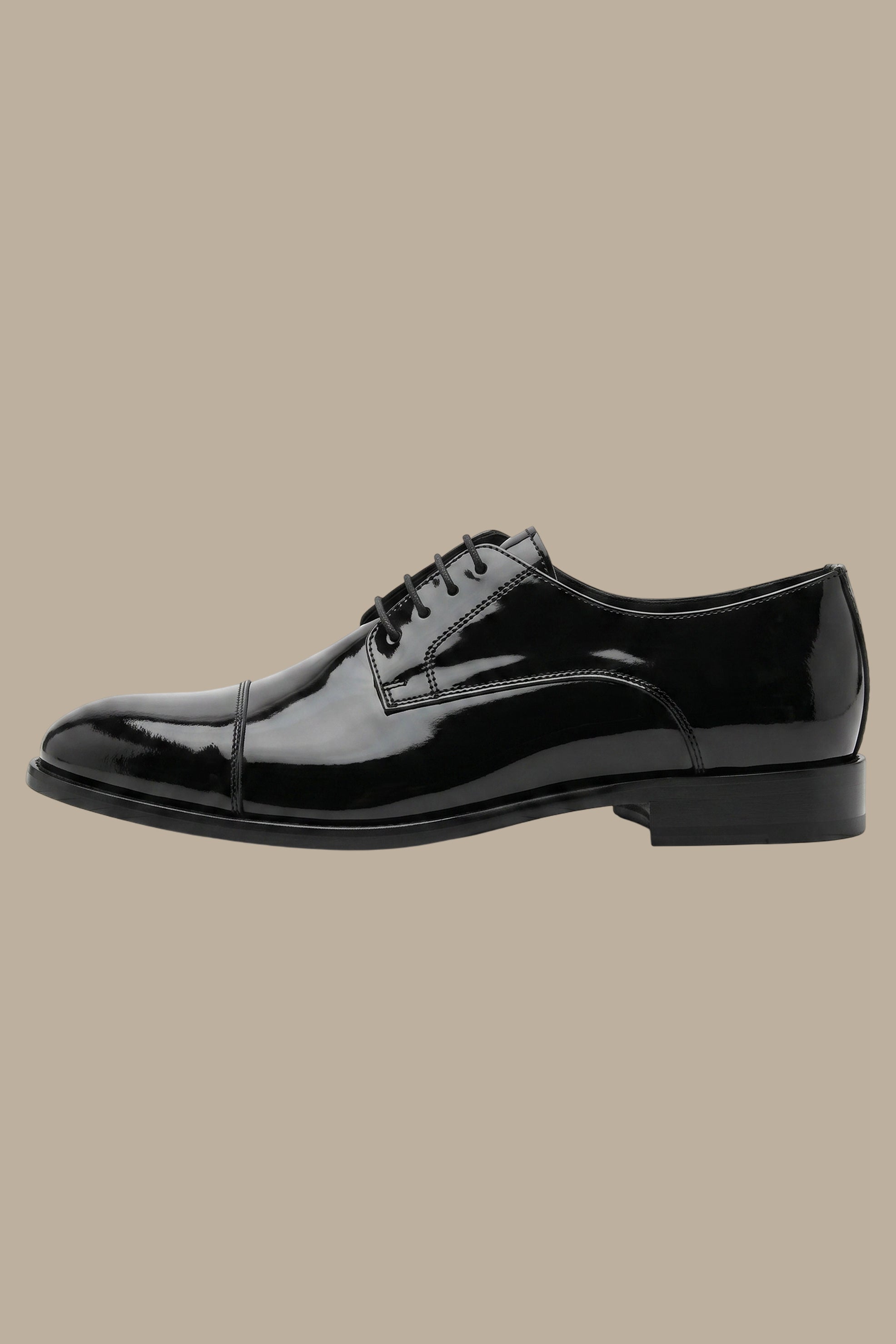 Black Shiny Oxford Tuxedo Shoes with Stitch Detail