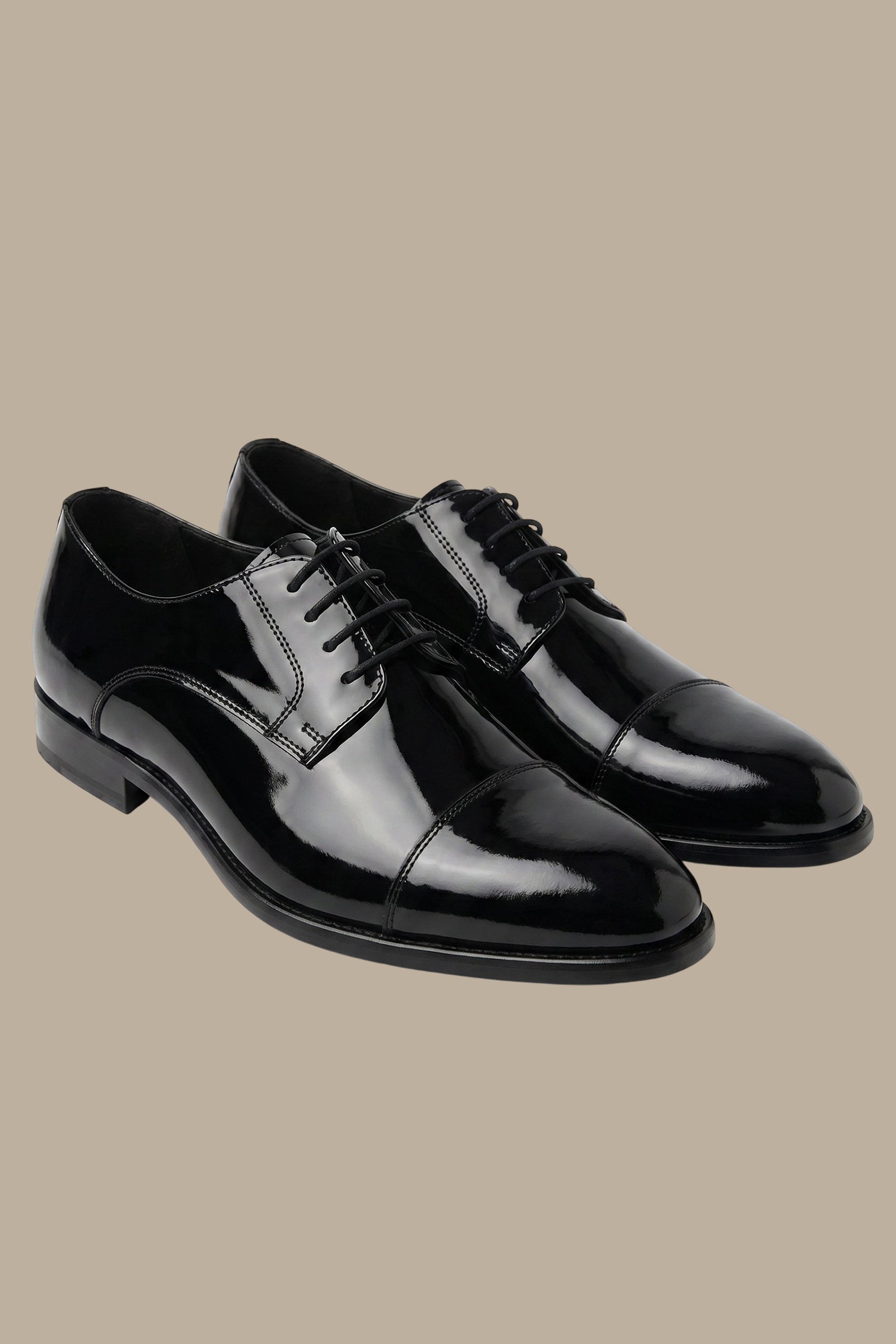 Black Shiny Oxford Tuxedo Shoes with Stitch Detail