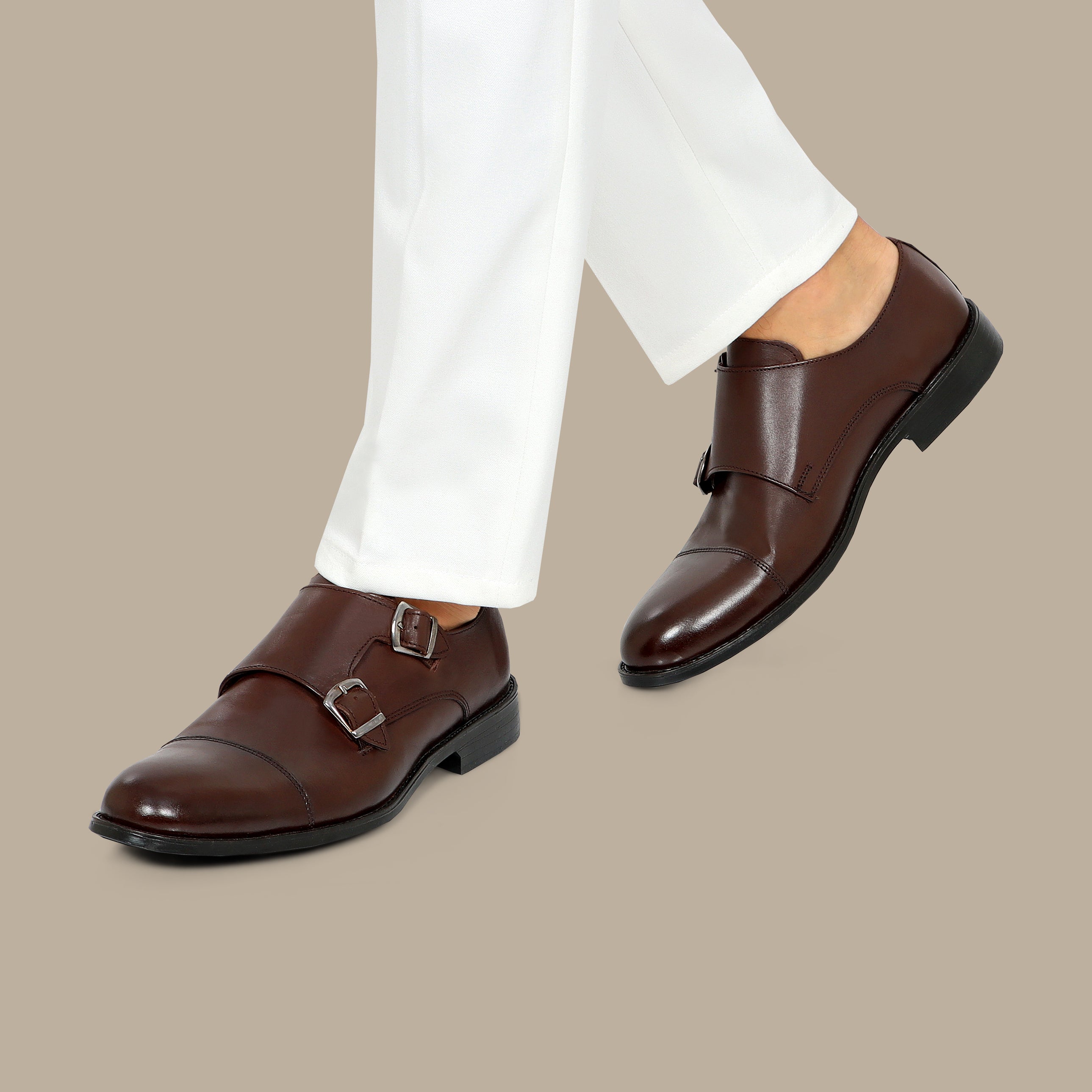 Brown Classic Double Monk Shoes