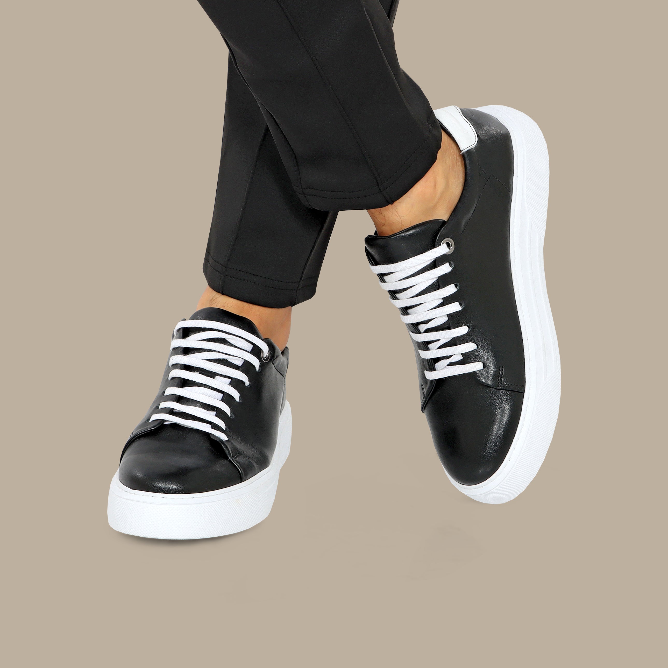 Black Alexander Basic Sneakers with White Heel