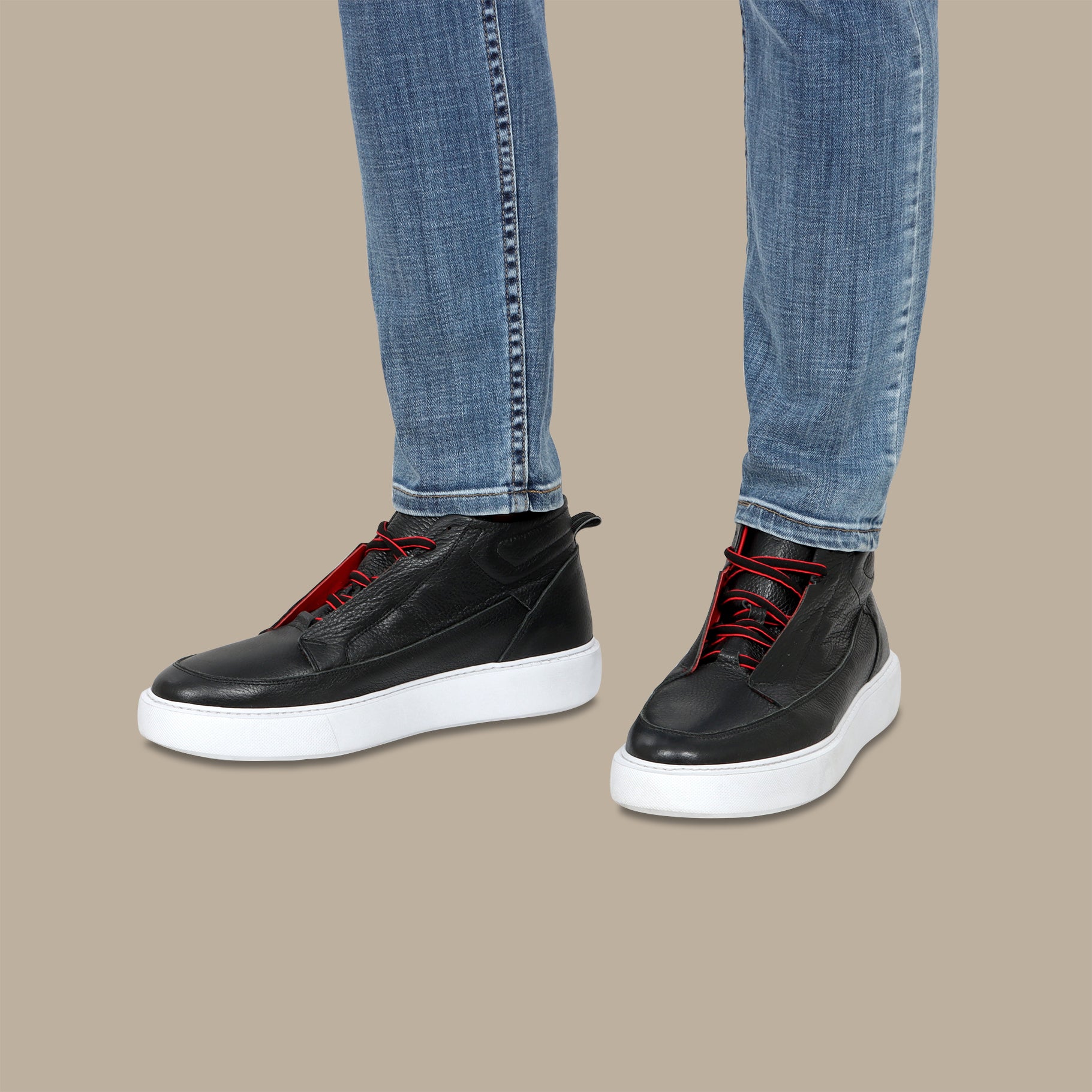 Red & Black Half Boot Sneakers: Lined Detail