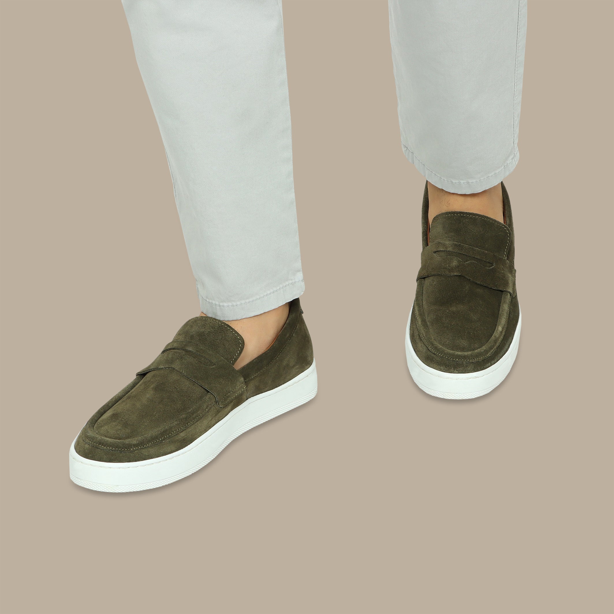 Penny Casual Loafer in Khaki Suede