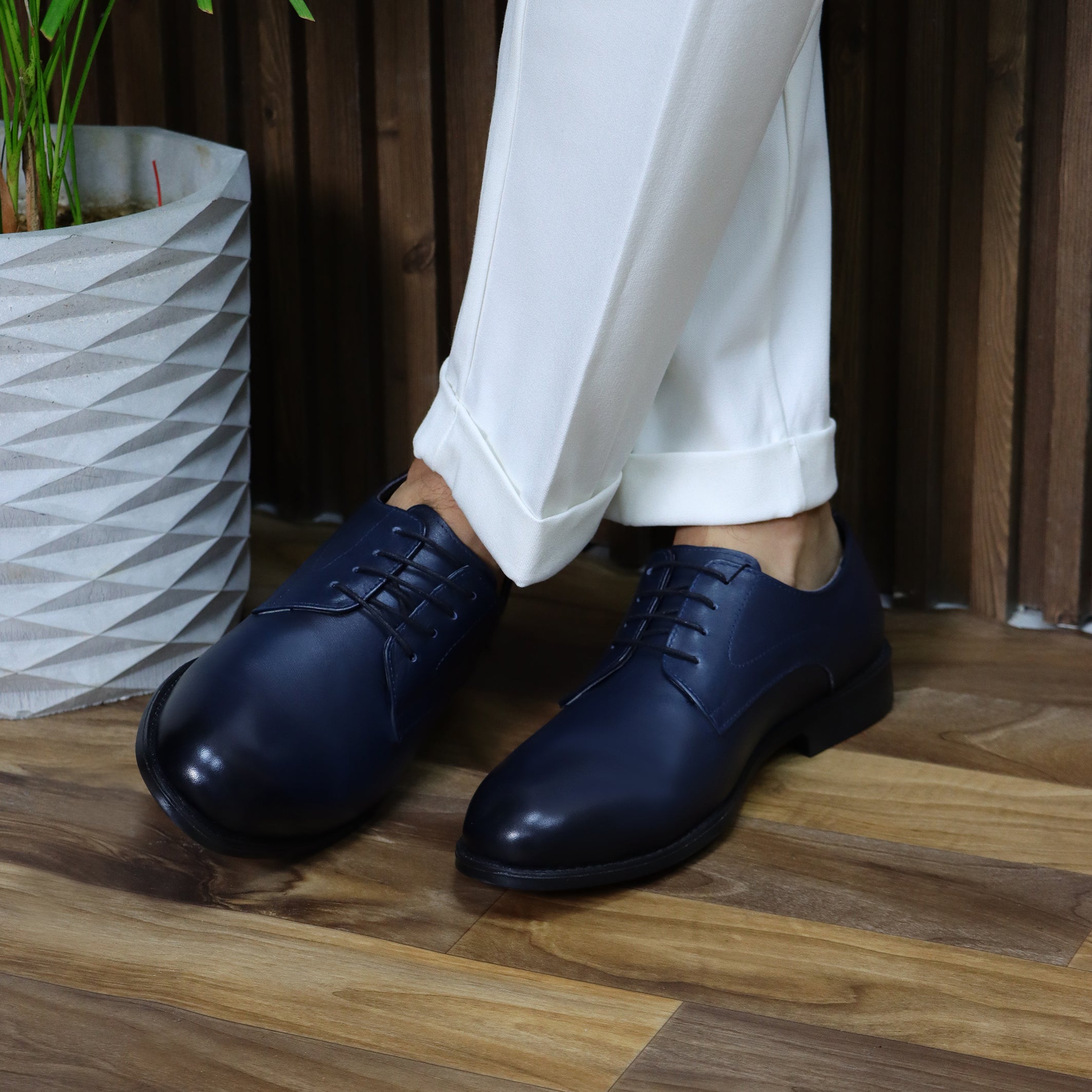 Navy Leather Blucher Shoes