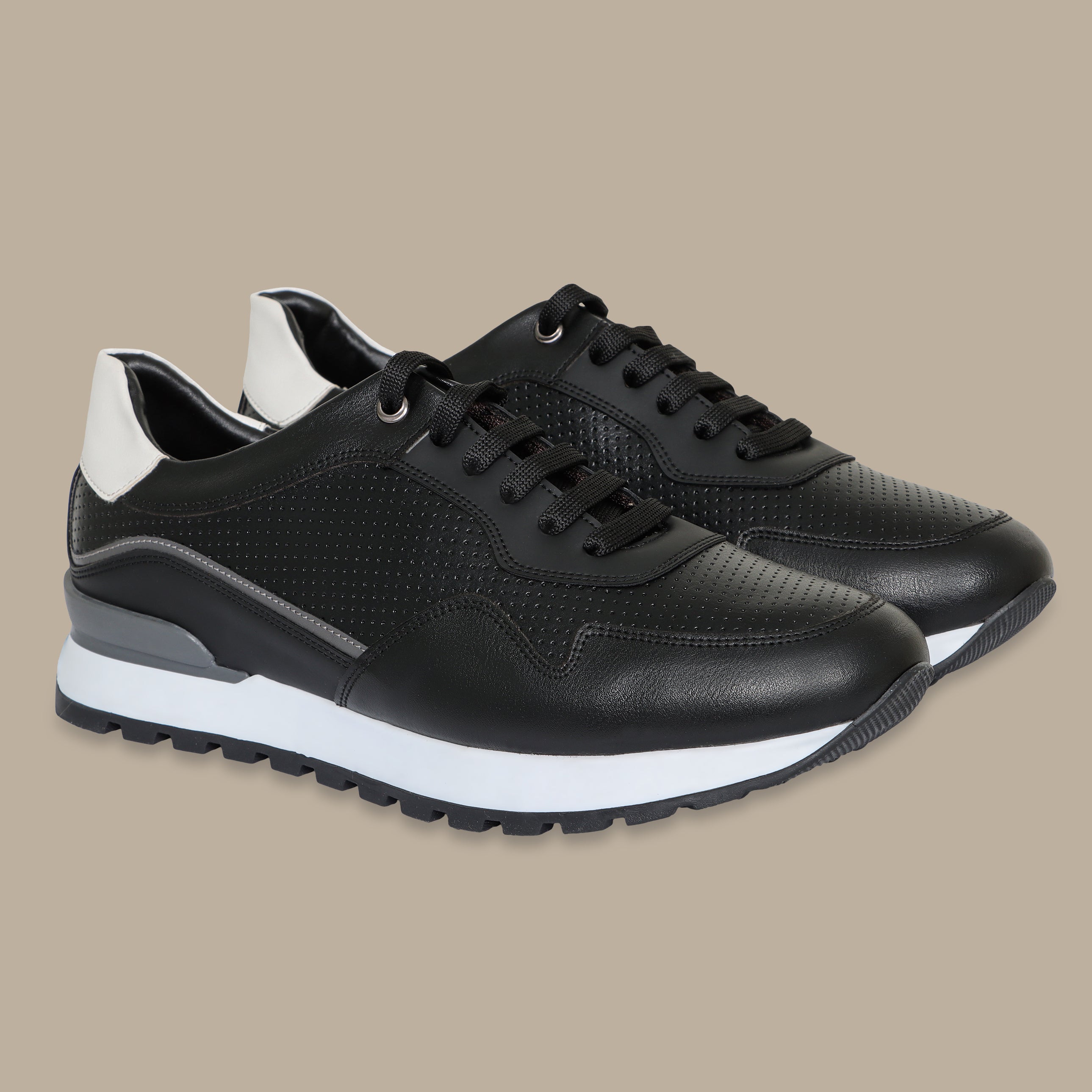 Black Dotted Leather Casual Trainers