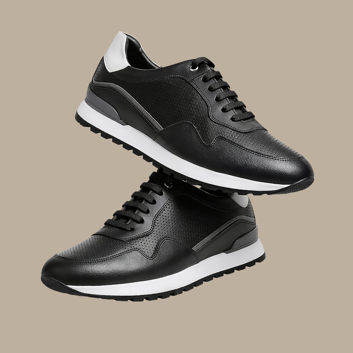 Black Dotted Leather Casual Trainers