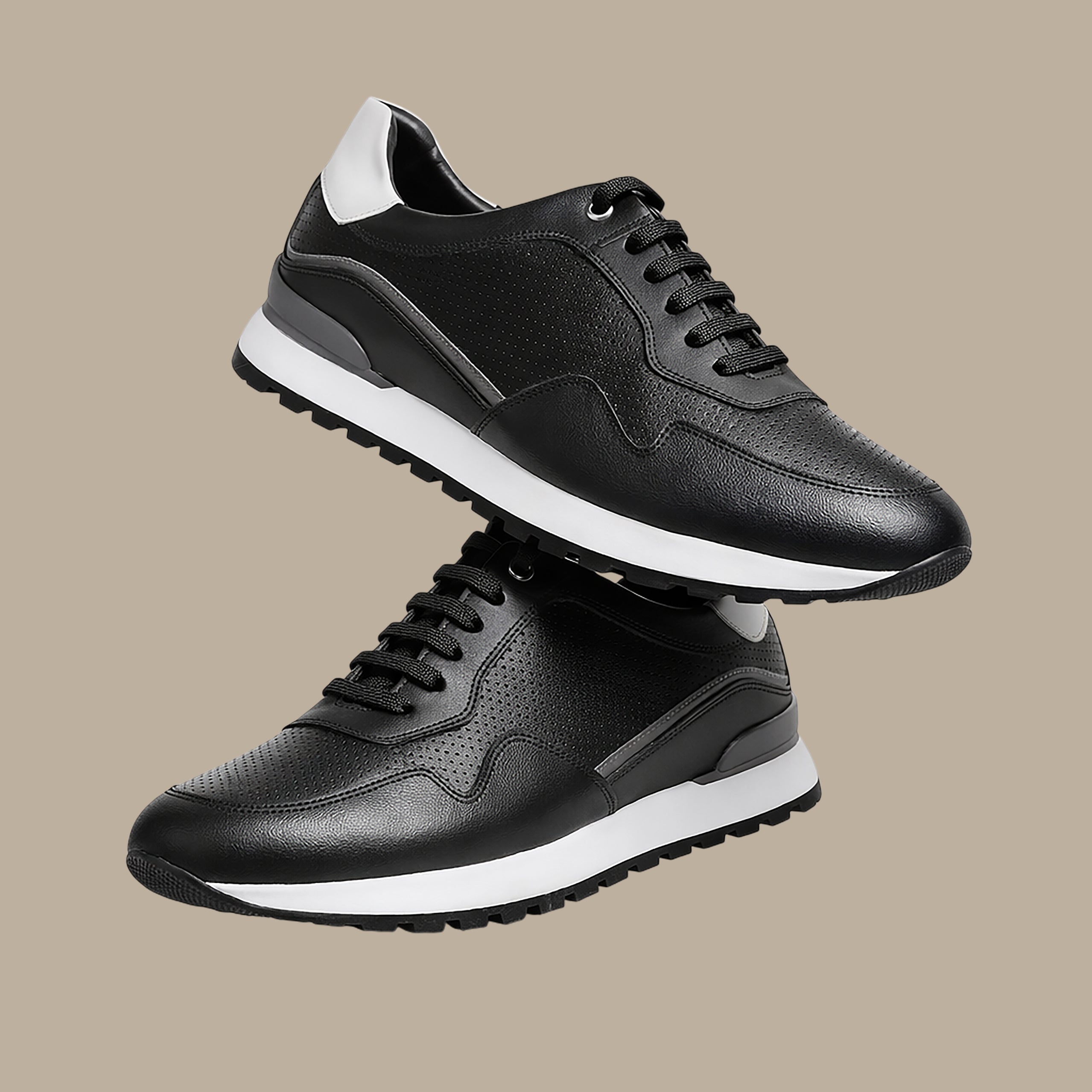 Black Dotted Leather Casual Trainers