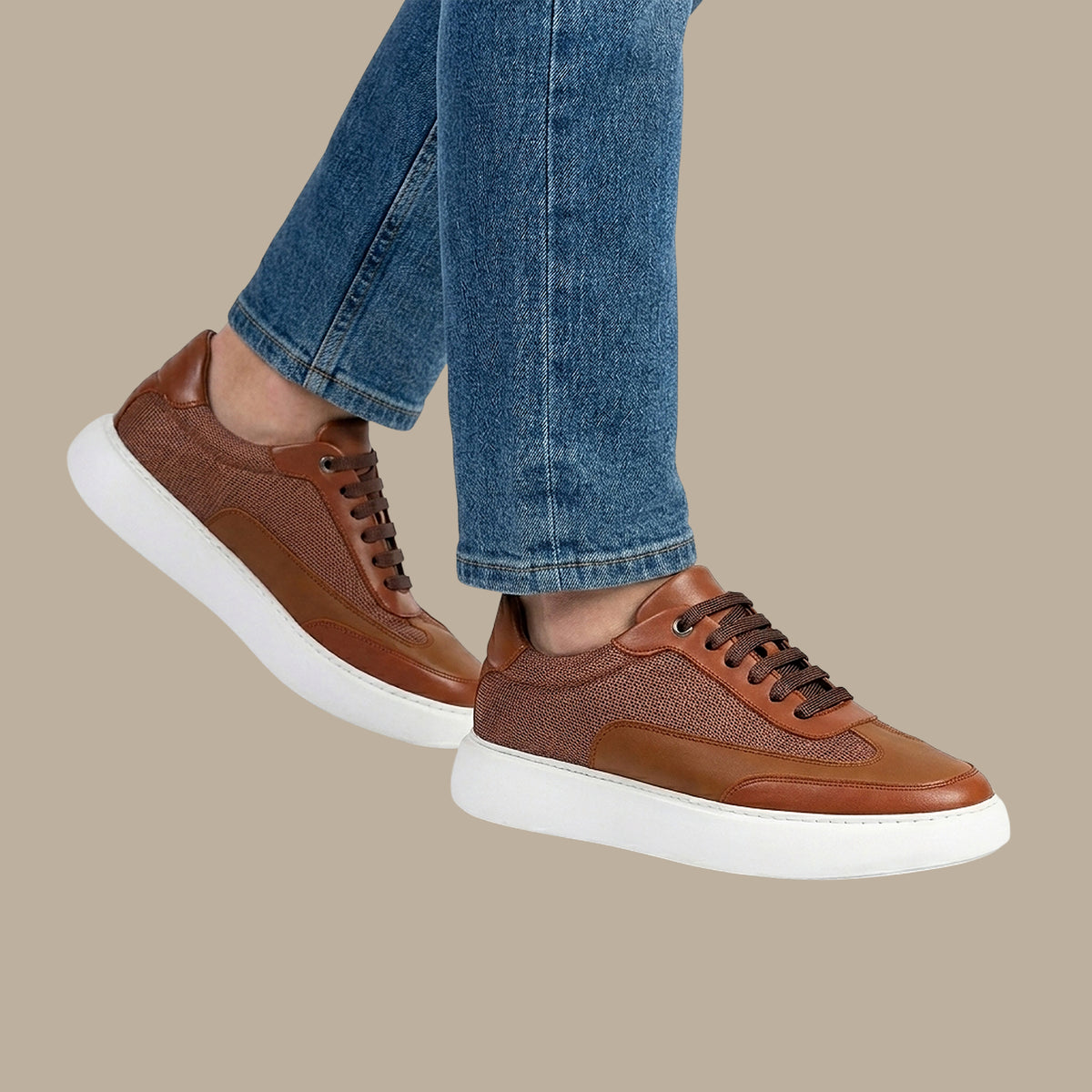 Havane Chunky Leather Sneakers with White Sole