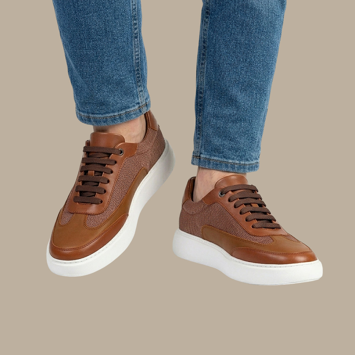 Havane Chunky Leather Sneakers with White Sole