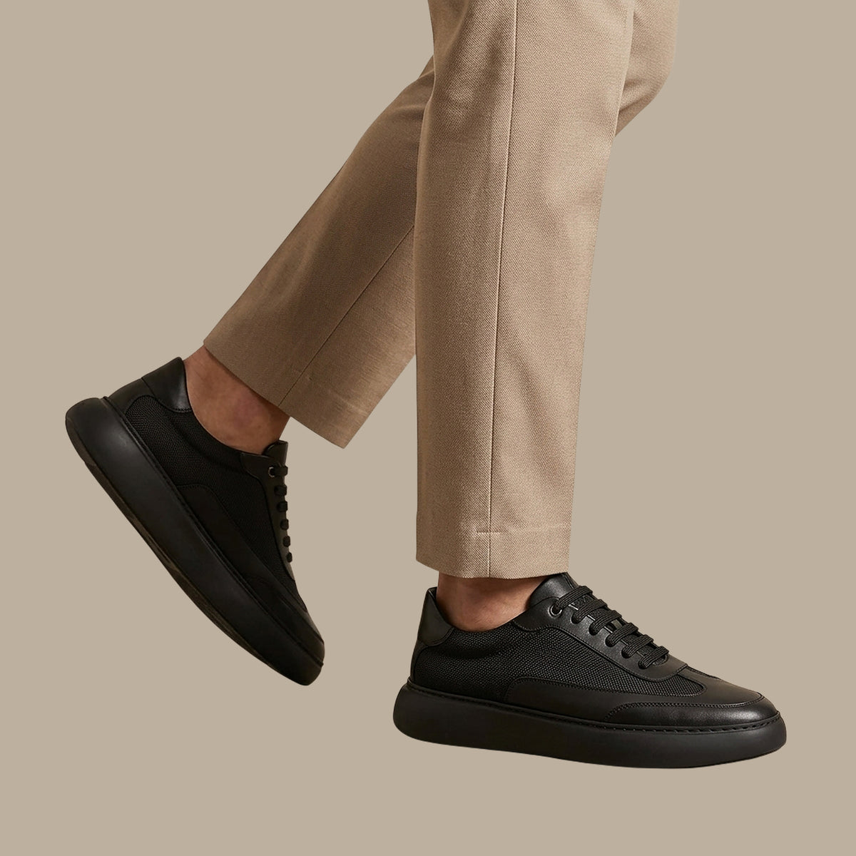 All-Black Chunky Leather Sneakers