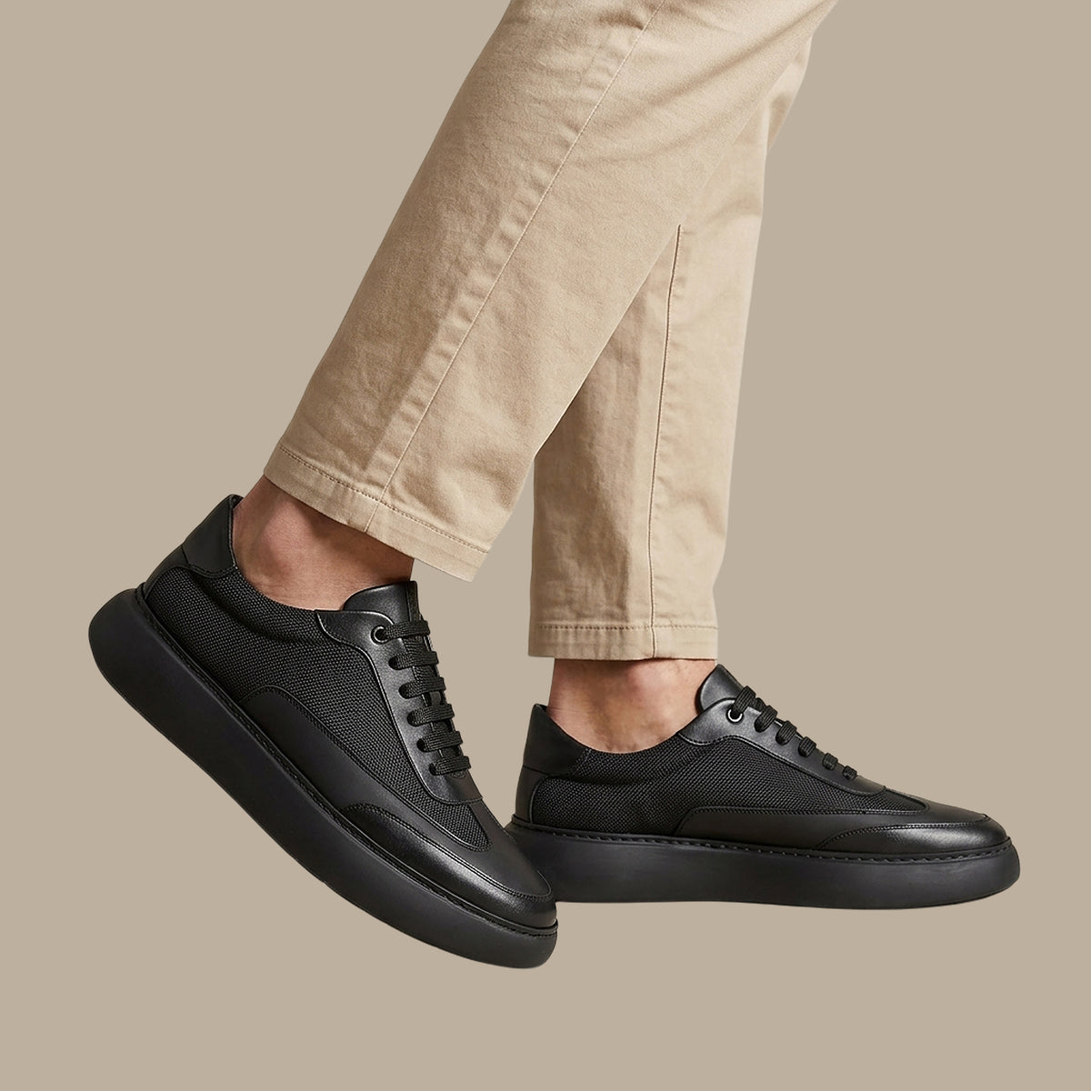 All-Black Chunky Leather Sneakers