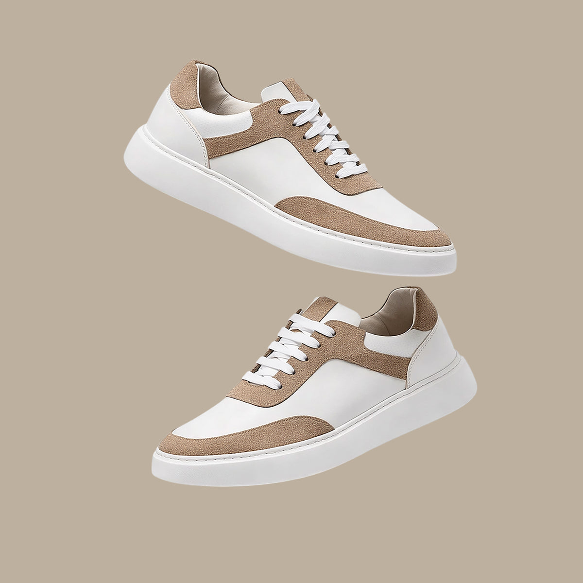 Retro Leather Trainers in Havane White