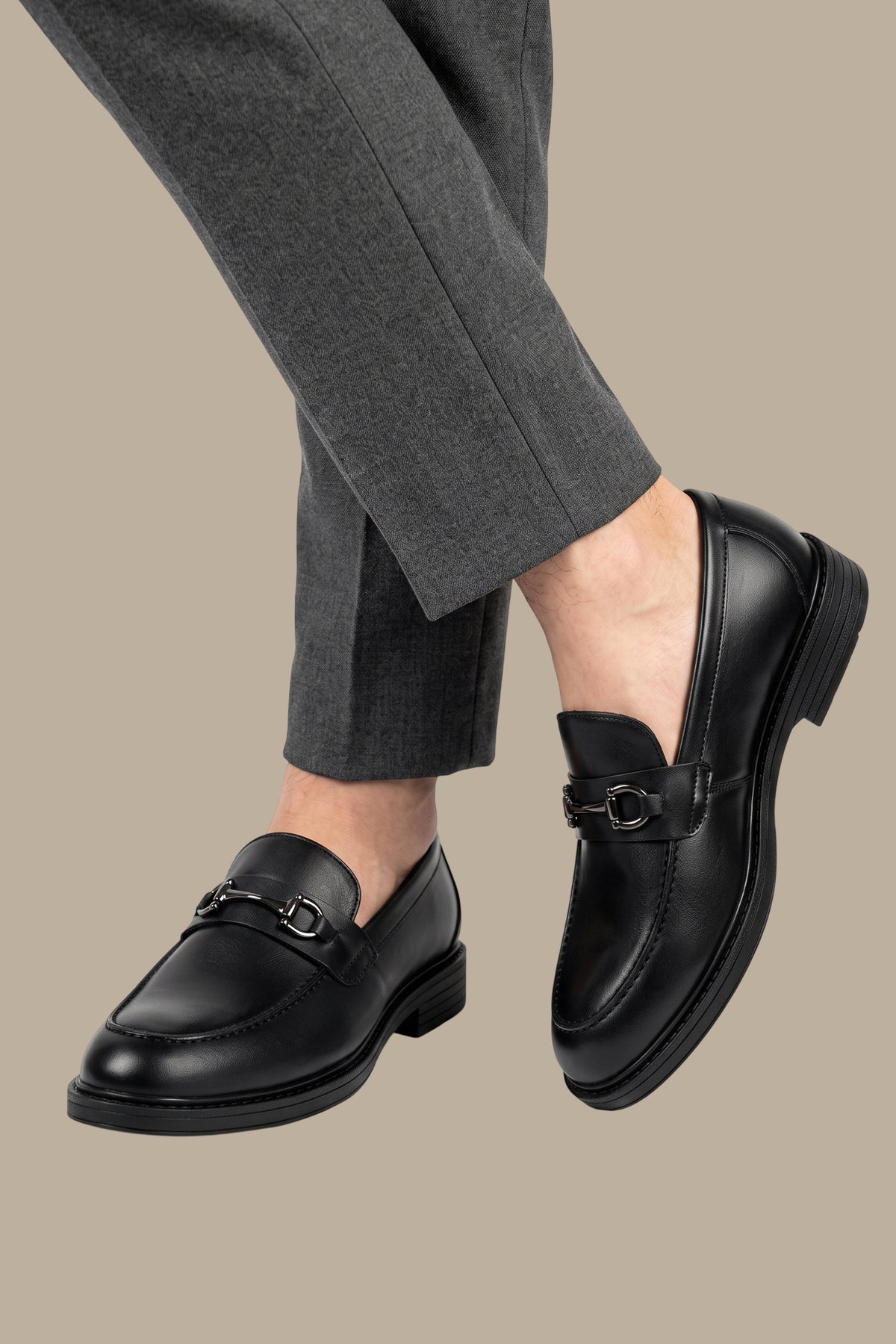 Black Leather Loafers with Appliqué