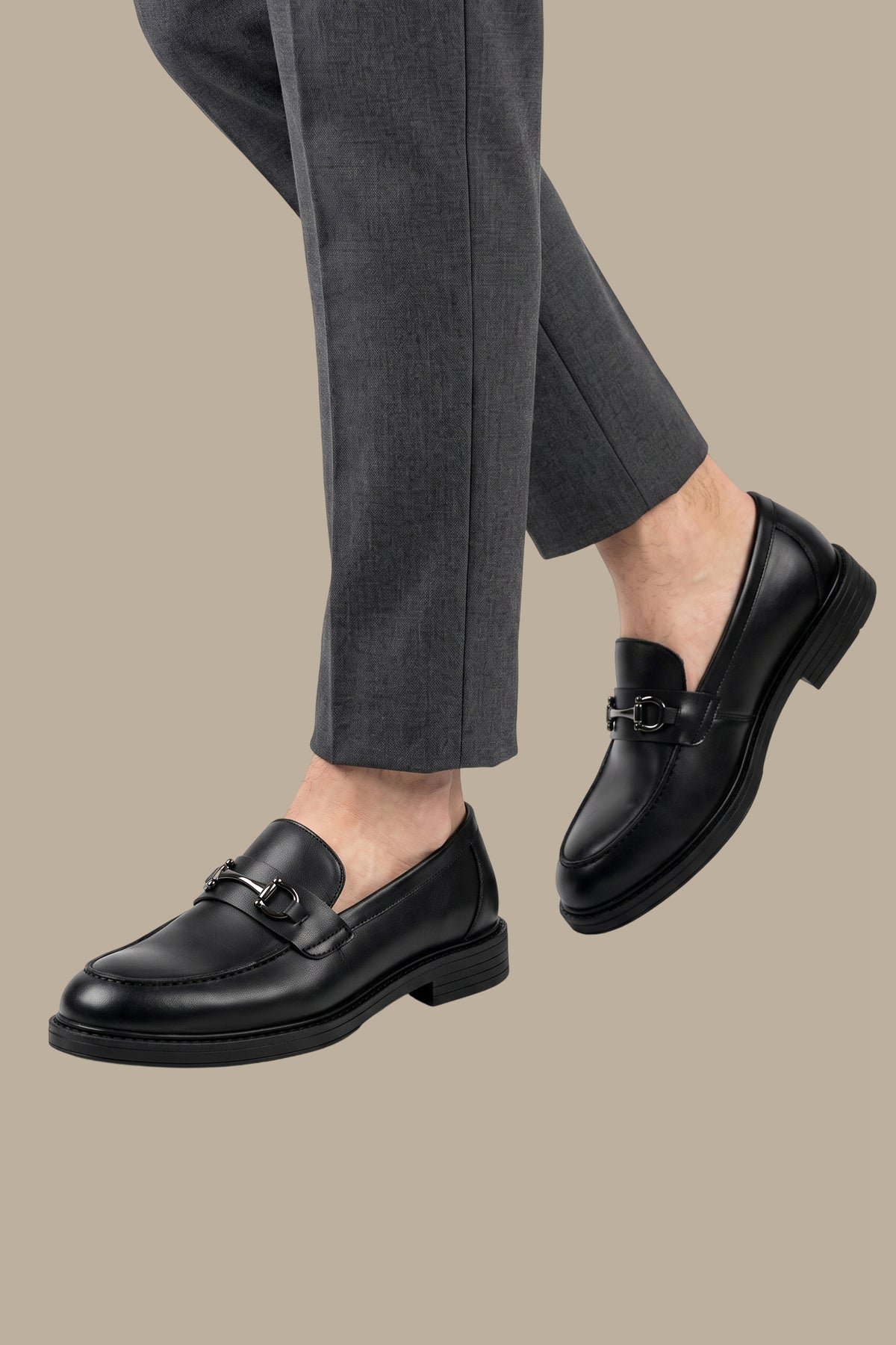 Black Leather Loafers with Appliqué