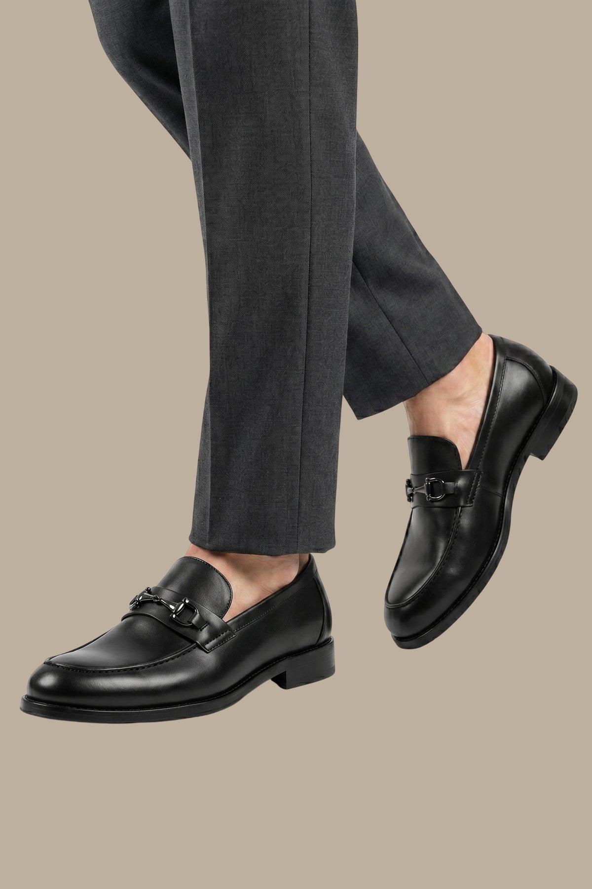 Black Leather Loafers with Appliqué