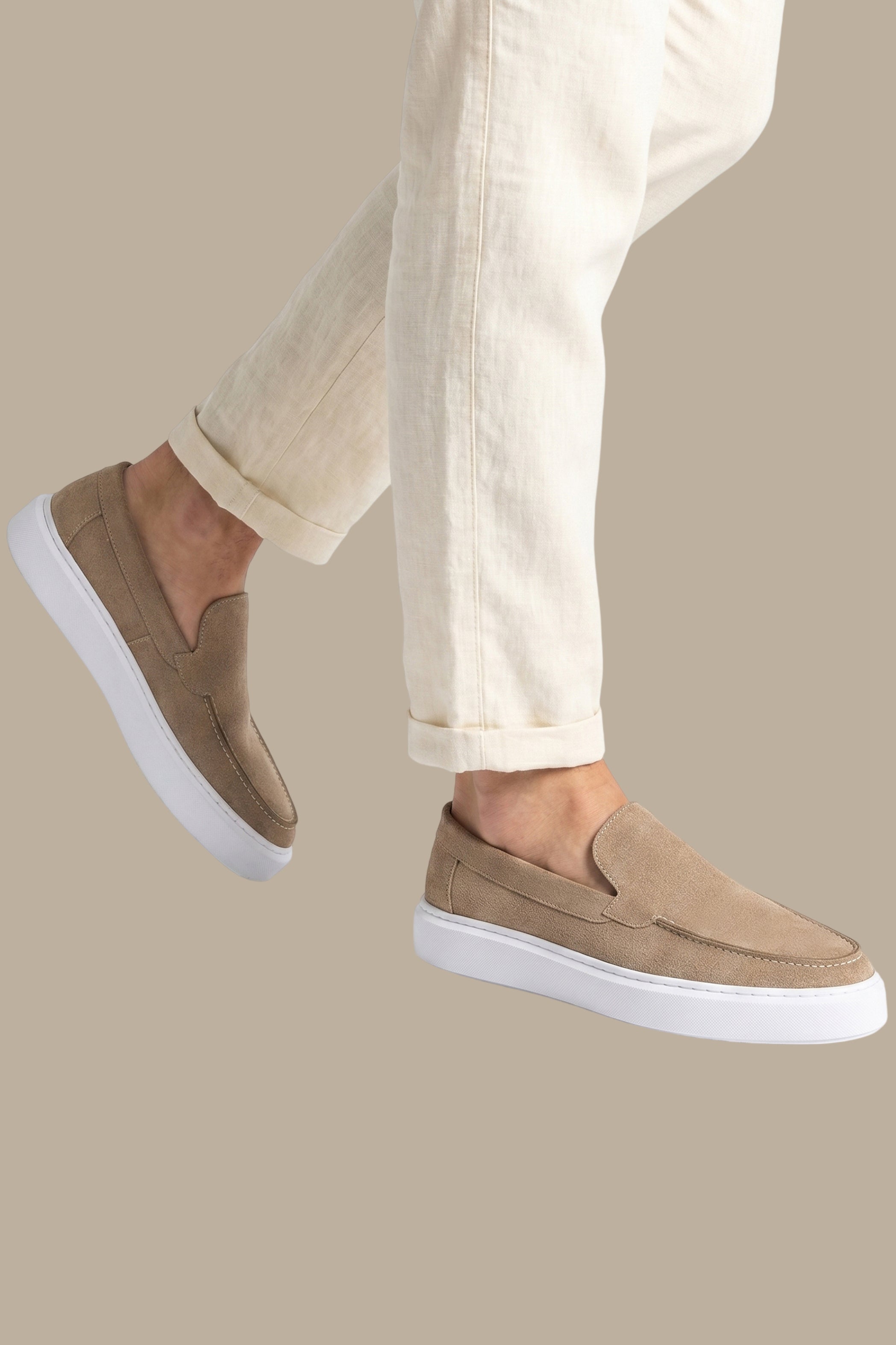 Beige Suede Casual Loafers