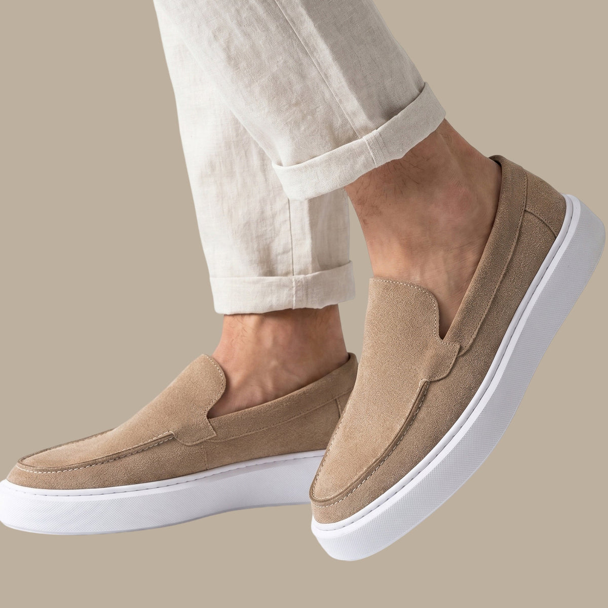Beige Suede Casual Loafers