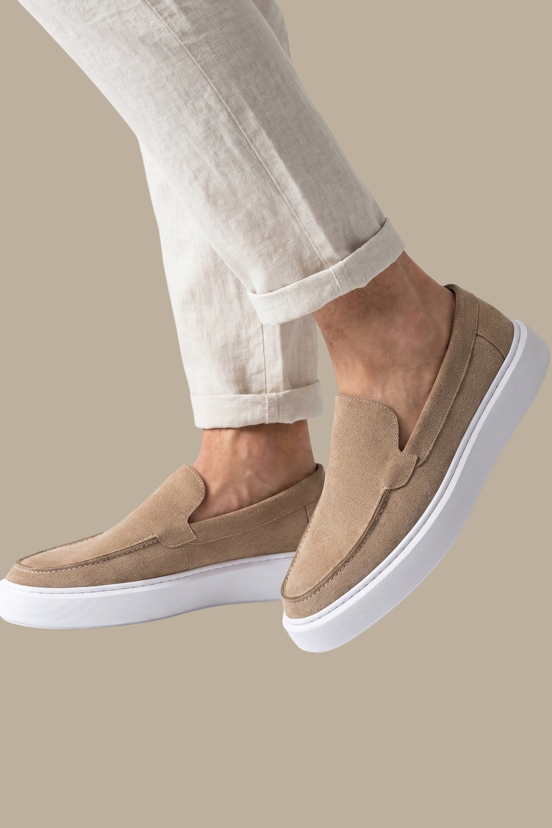 Beige Suede Casual Loafers