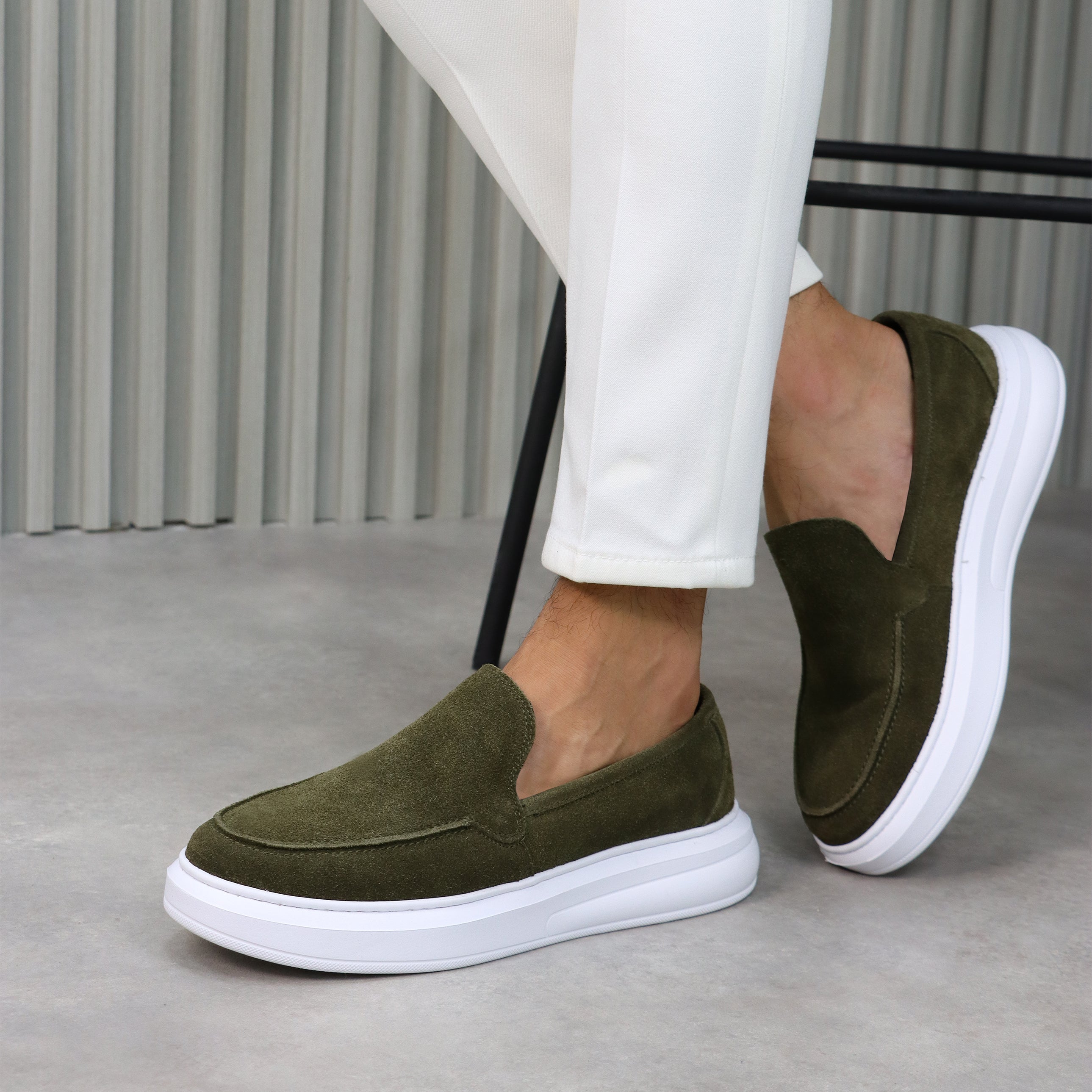 Olive Suede Casual Loafers