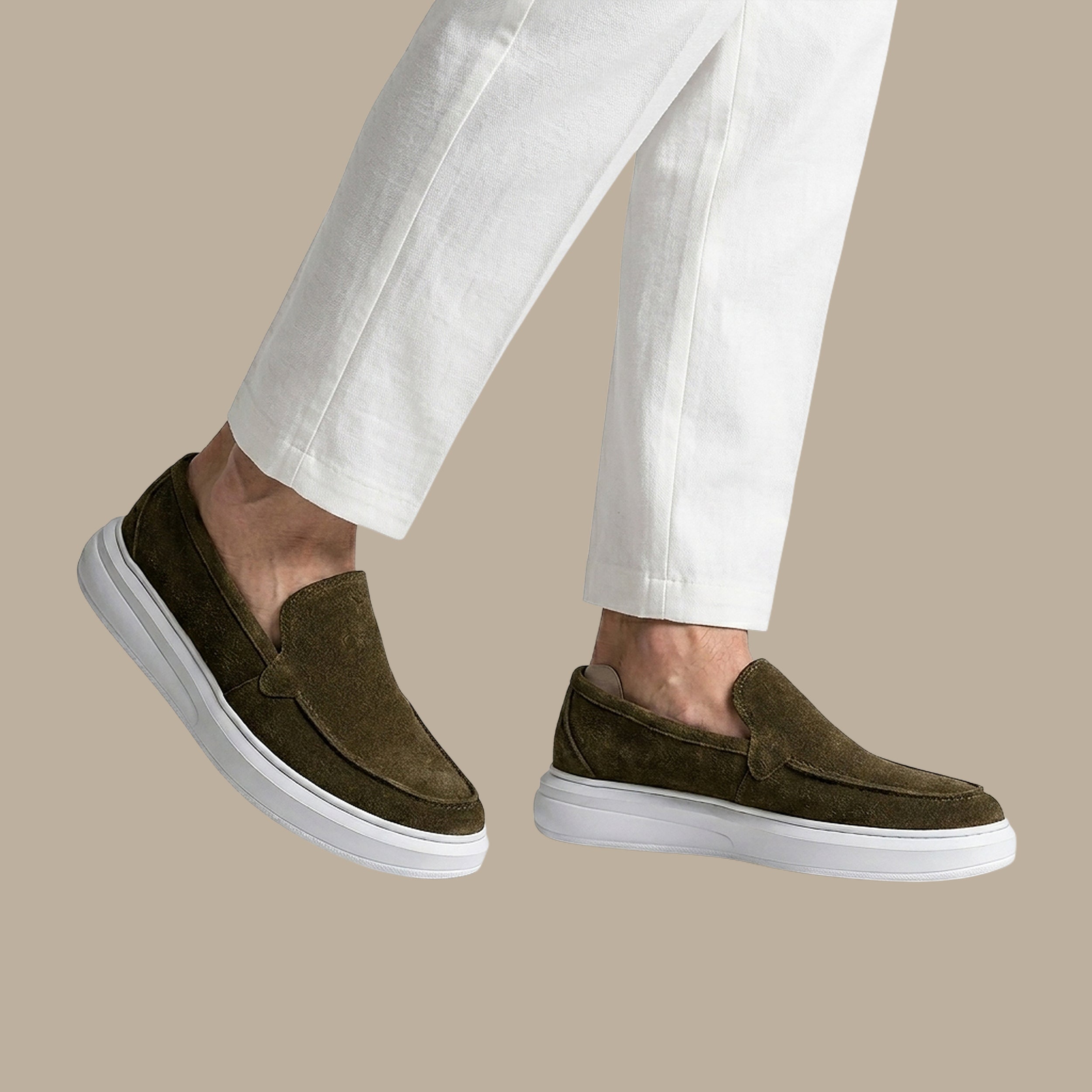 Olive Suede Casual Loafers