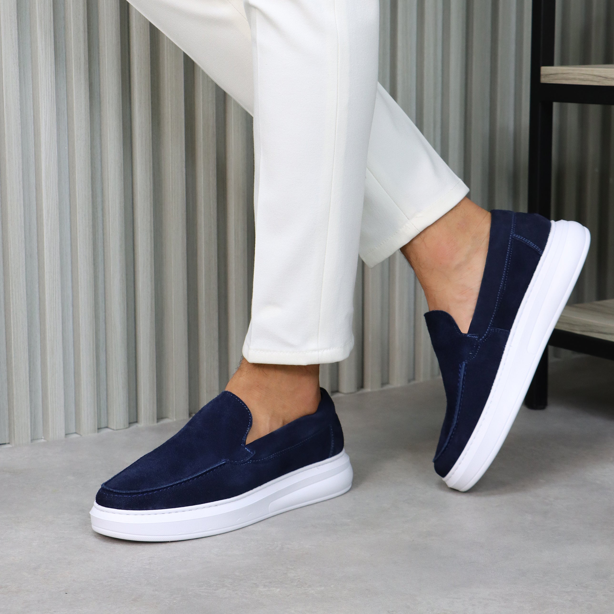 Navy Suede Casual Loafers