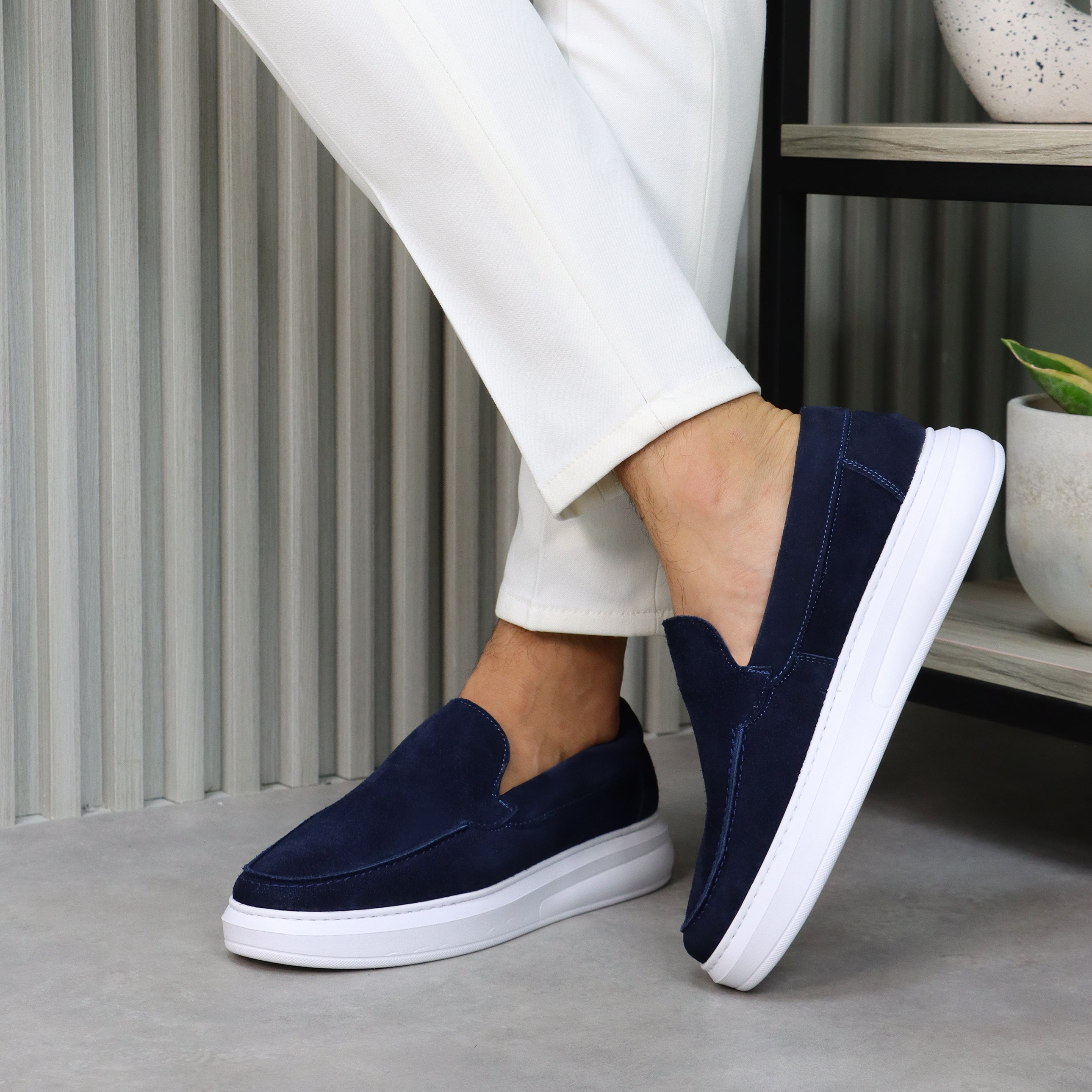 Navy Suede Casual Loafers