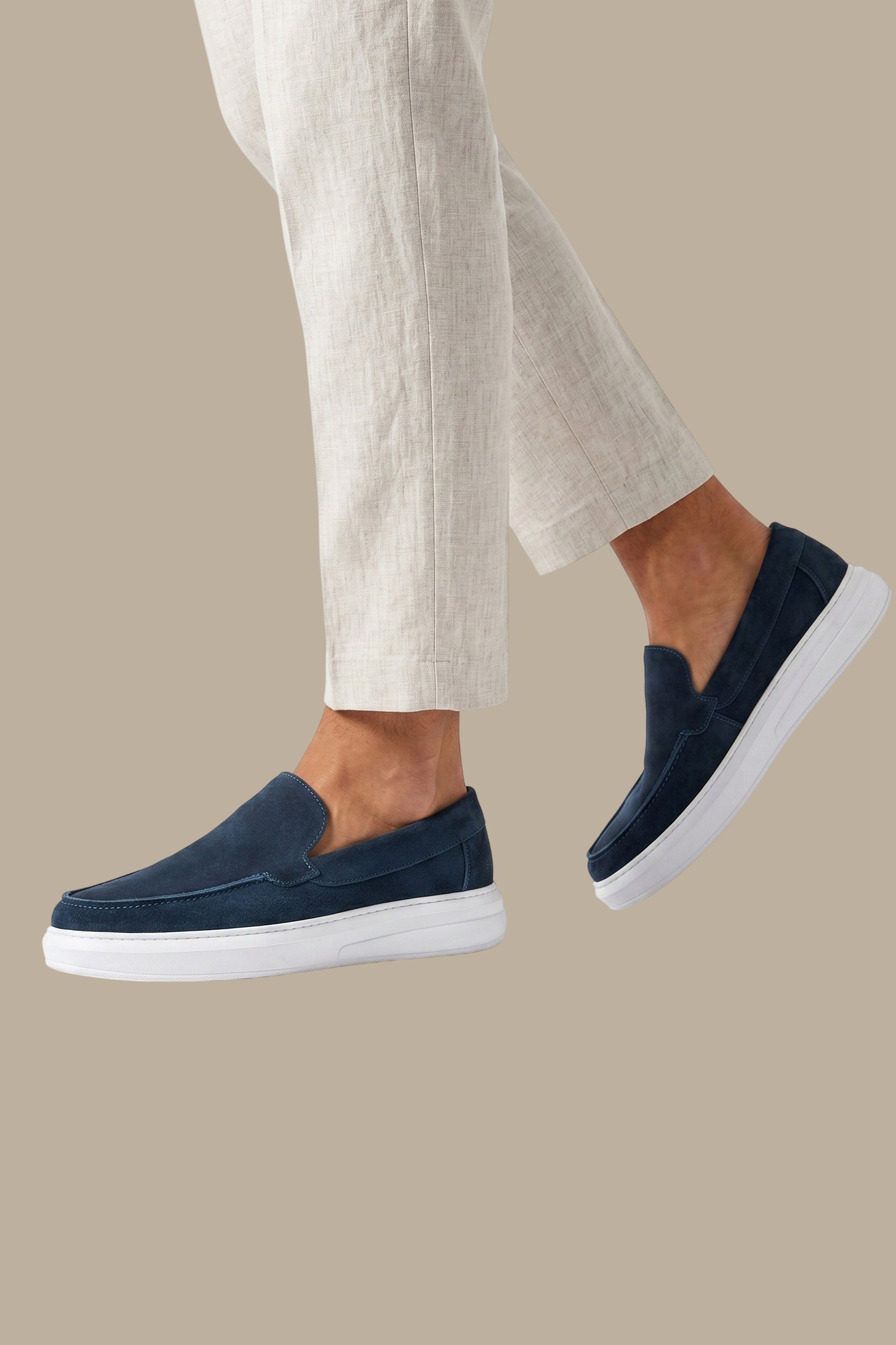 Navy Suede Casual Loafers