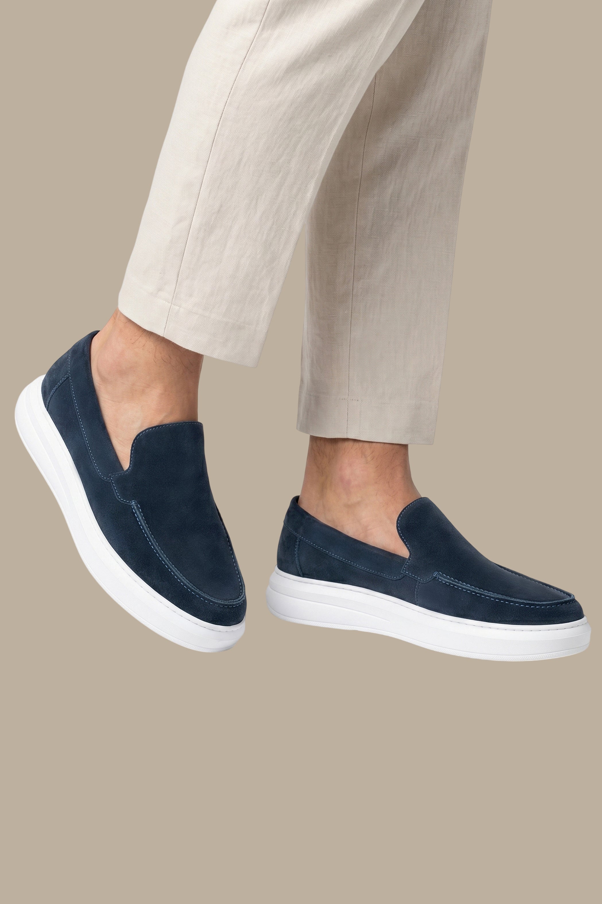 Navy Suede Casual Loafers