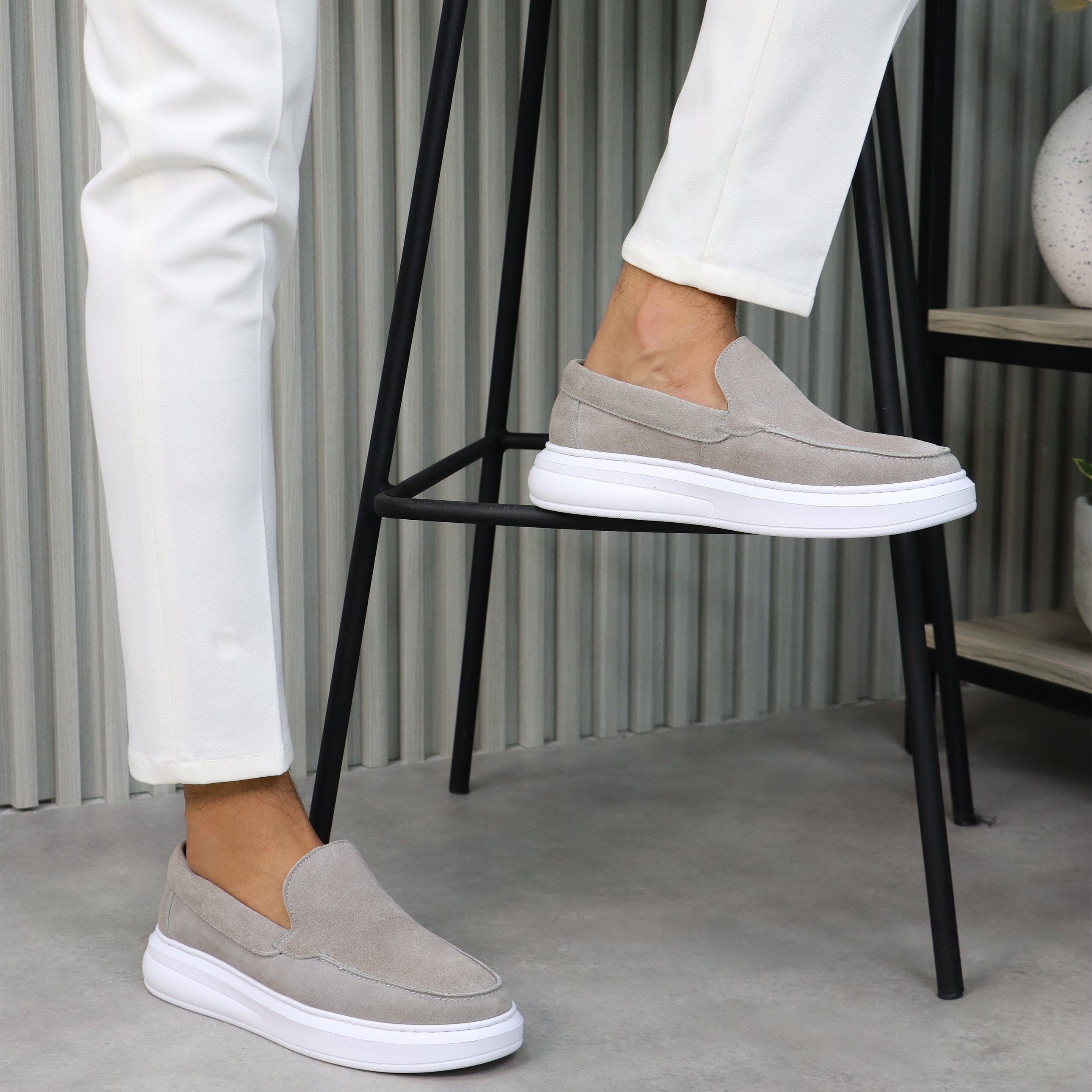 Light Grey Suede Casual Loafers