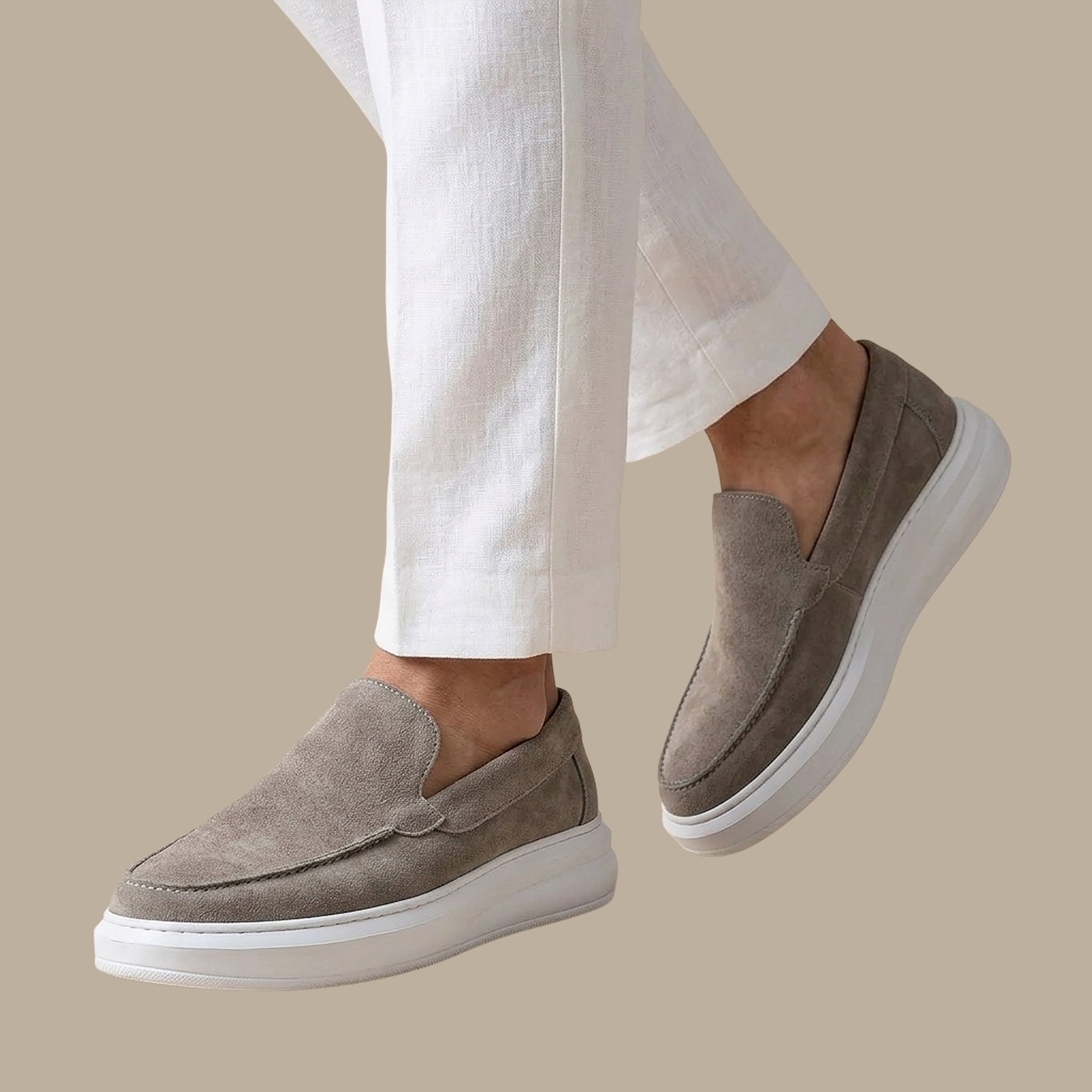Light Grey Suede Casual Loafers