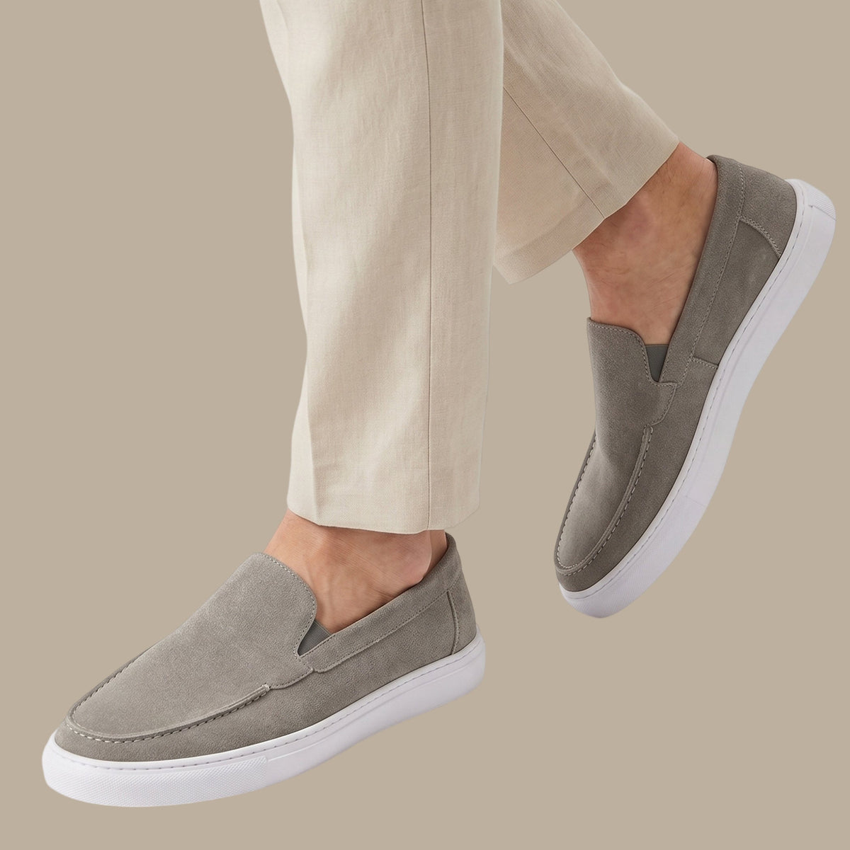 Light Grey Suede Casual Loafers