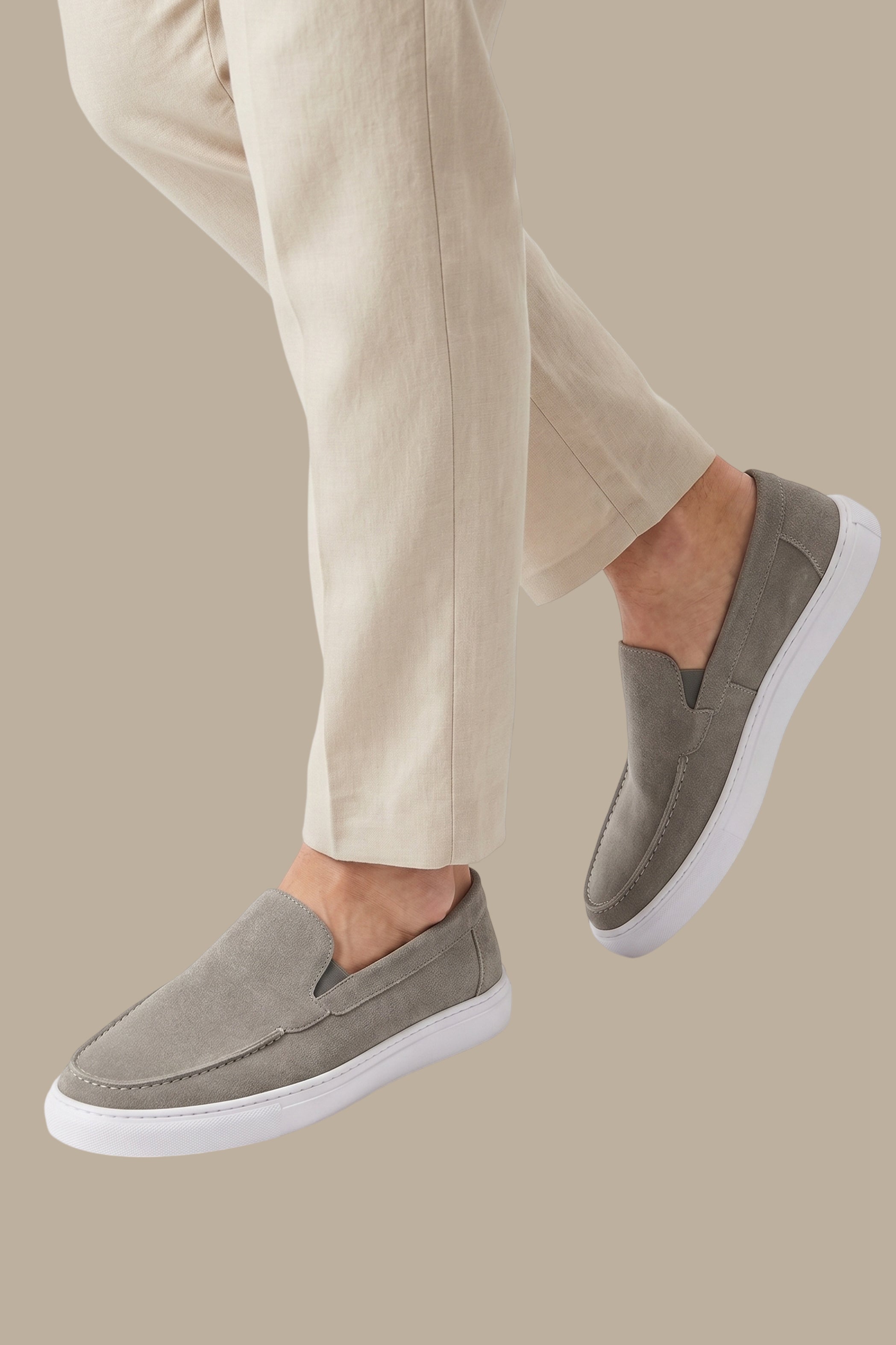 Light Grey Suede Casual Loafers