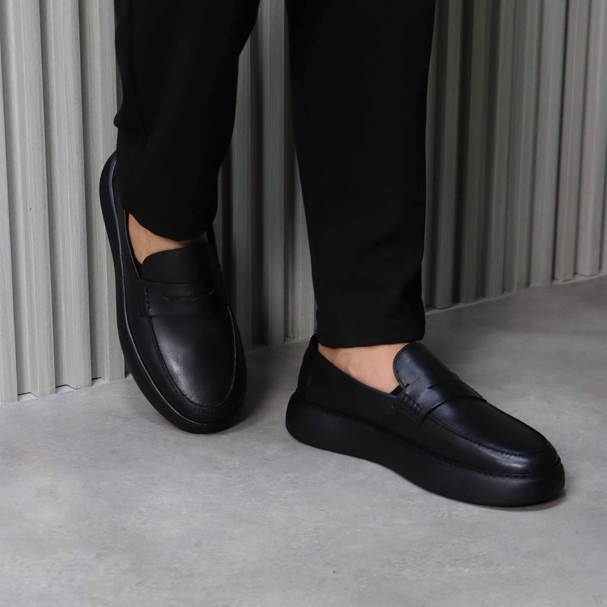 Black Leather Slip-On Loafers