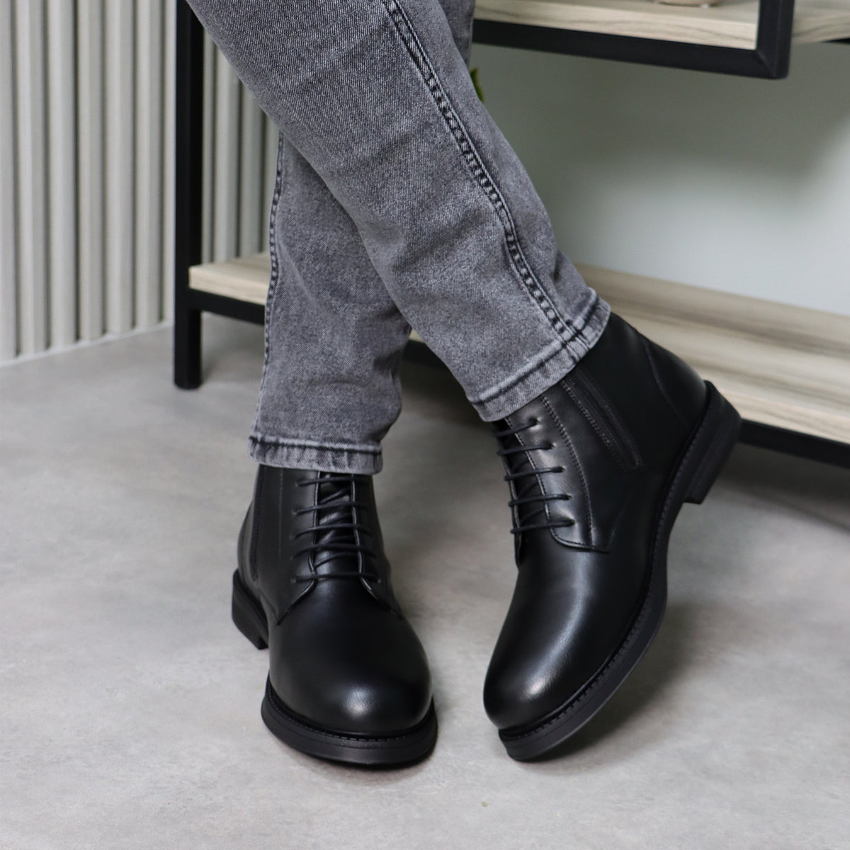 Classic Black Lace-Up Ankle Boots
