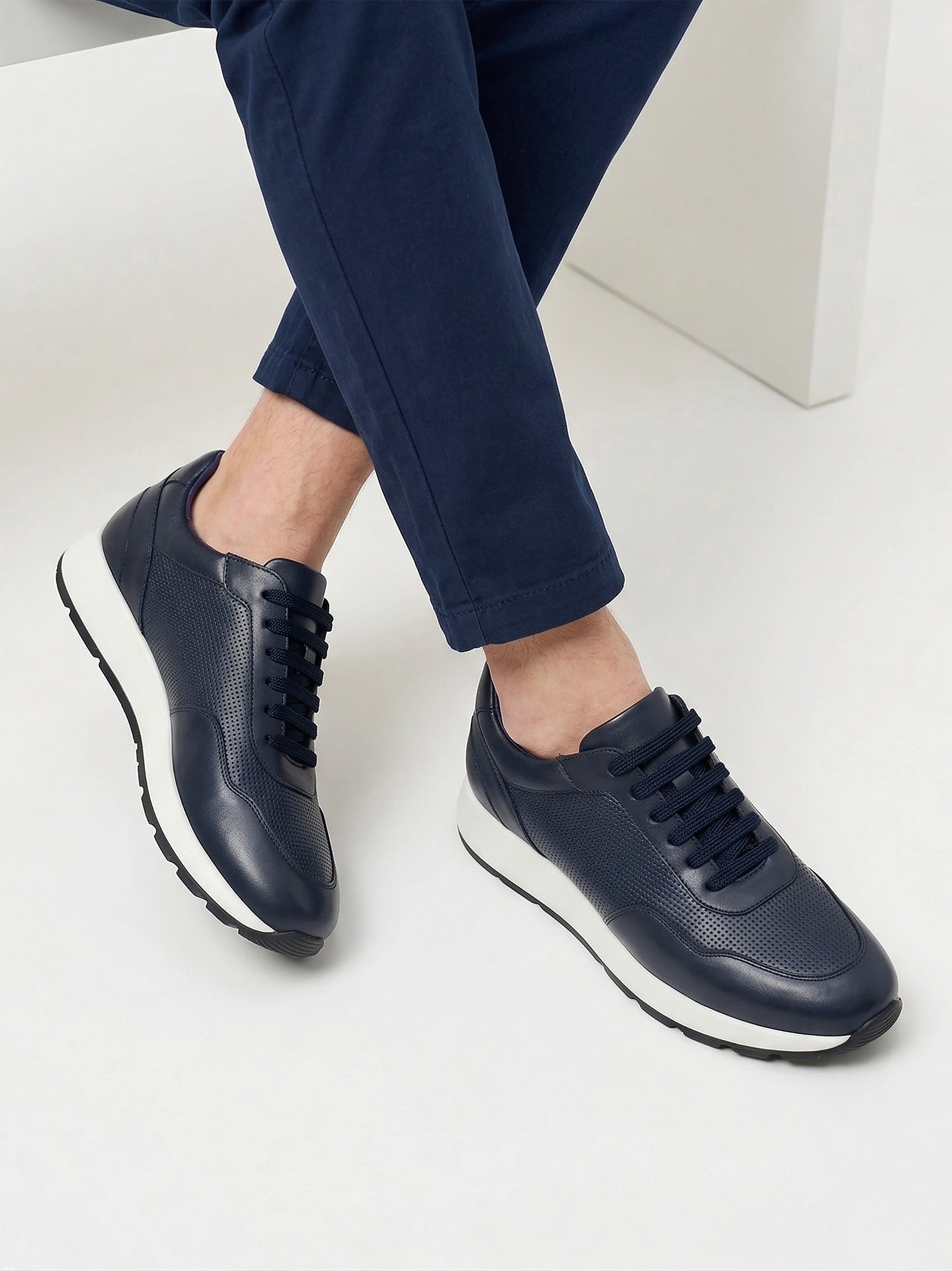 Navy Dotted Leather Low-Cut Trainer