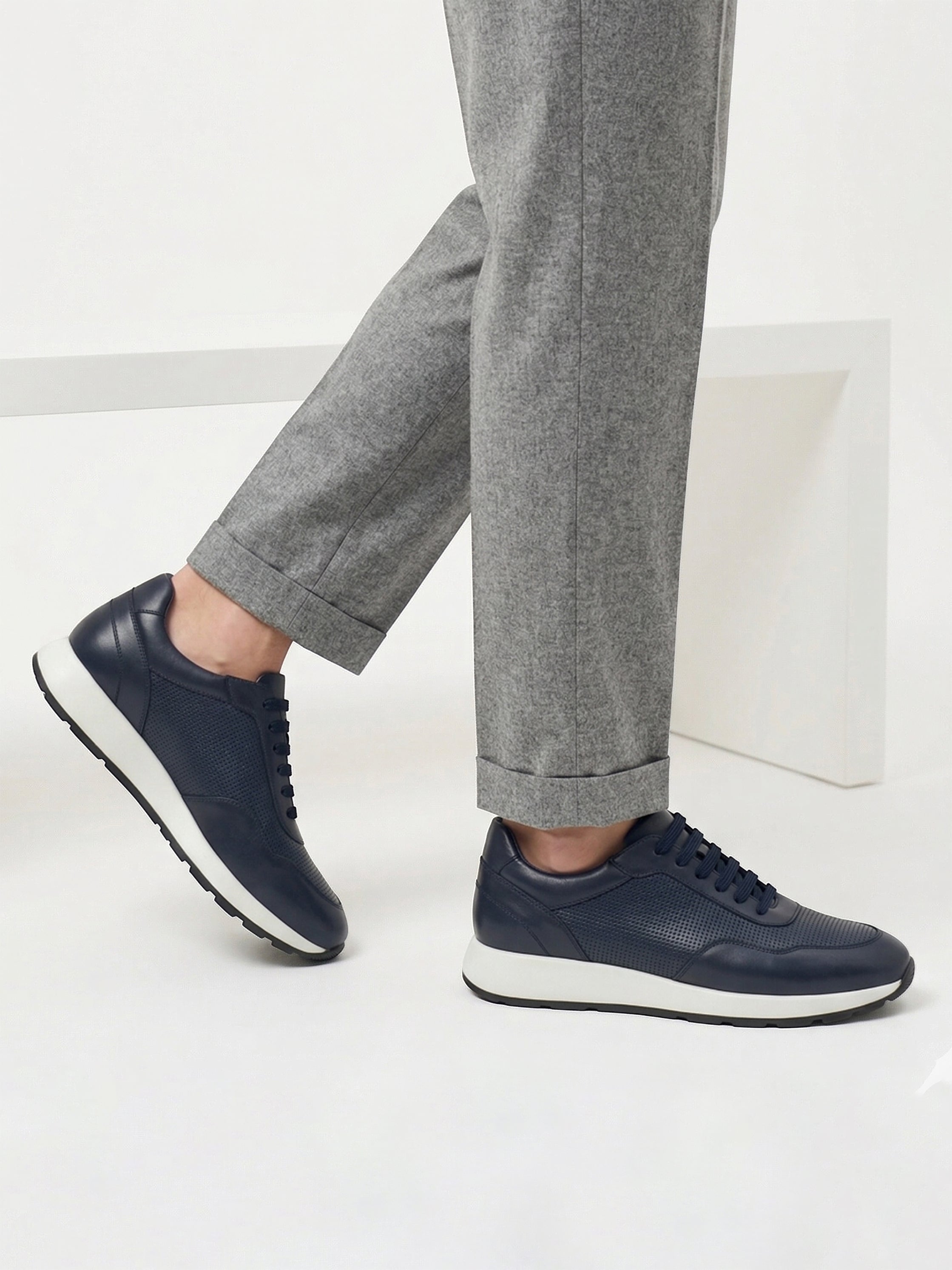 Navy Dotted Leather Low-Cut Trainer