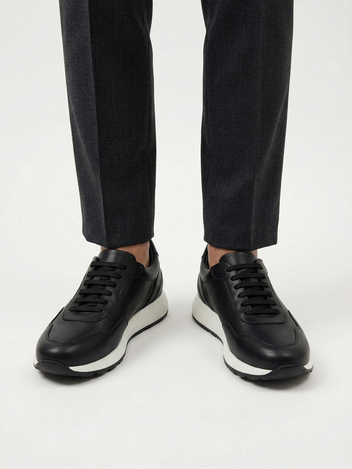 Black Dotted Leather Low-Cut Trainer