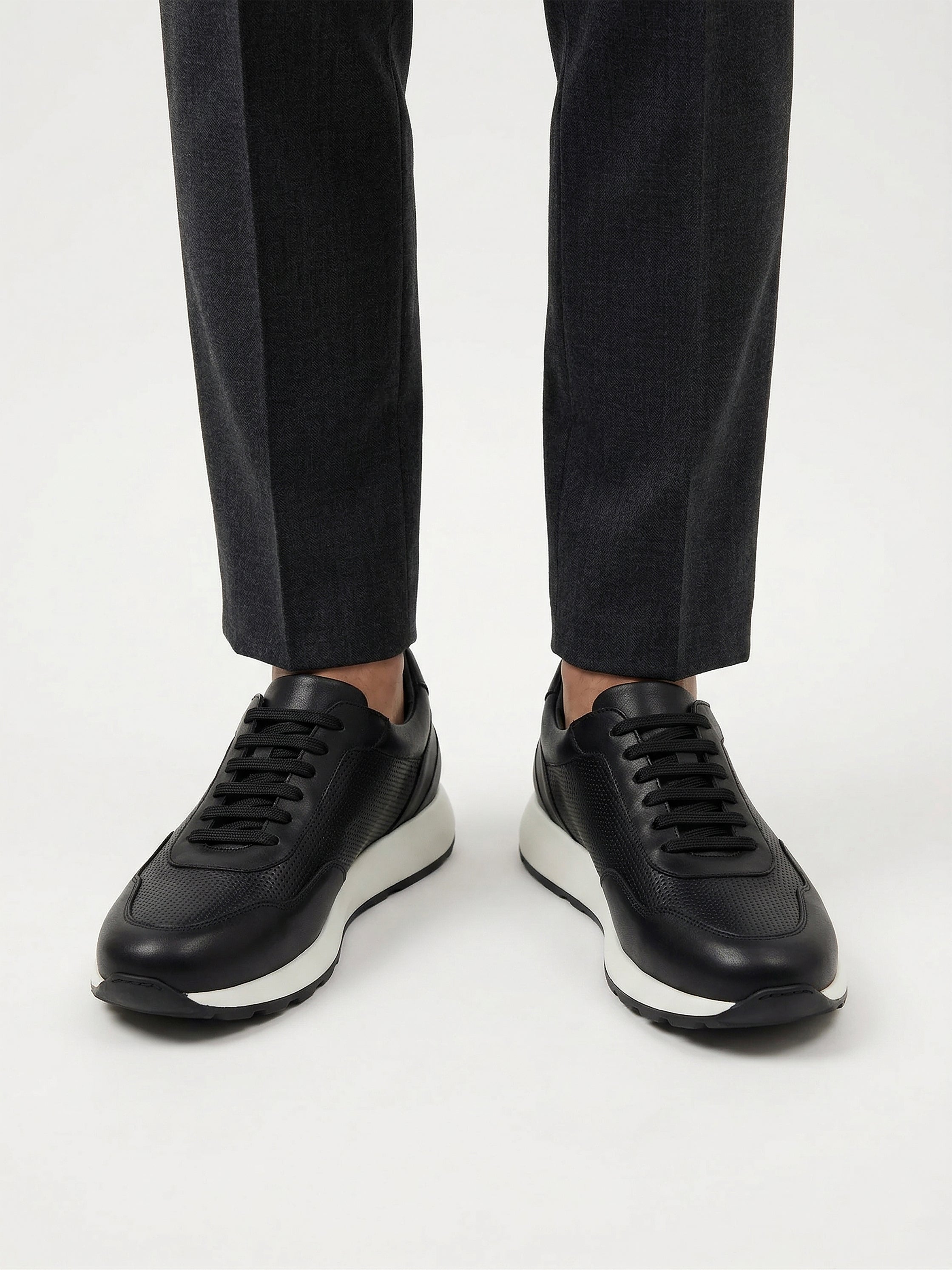 Black Dotted Leather Low-Cut Trainer