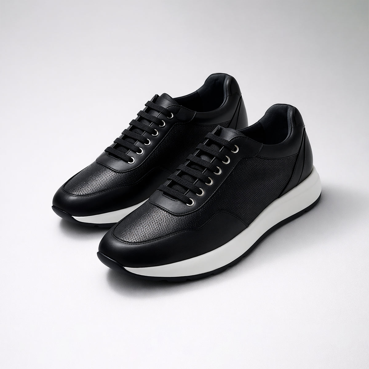 Black Dotted Leather Low-Cut Trainer