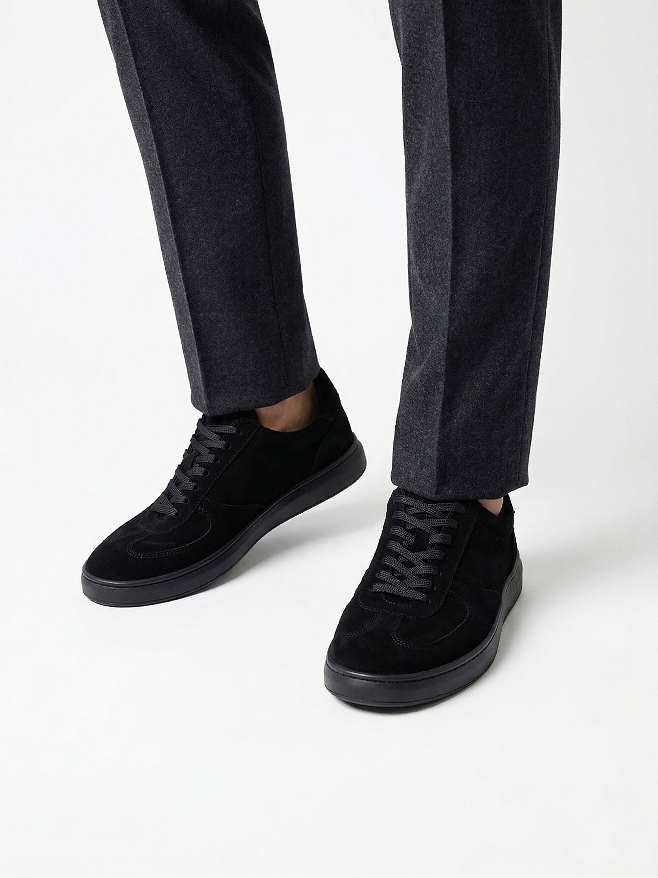 Black Retro Suede Trainer