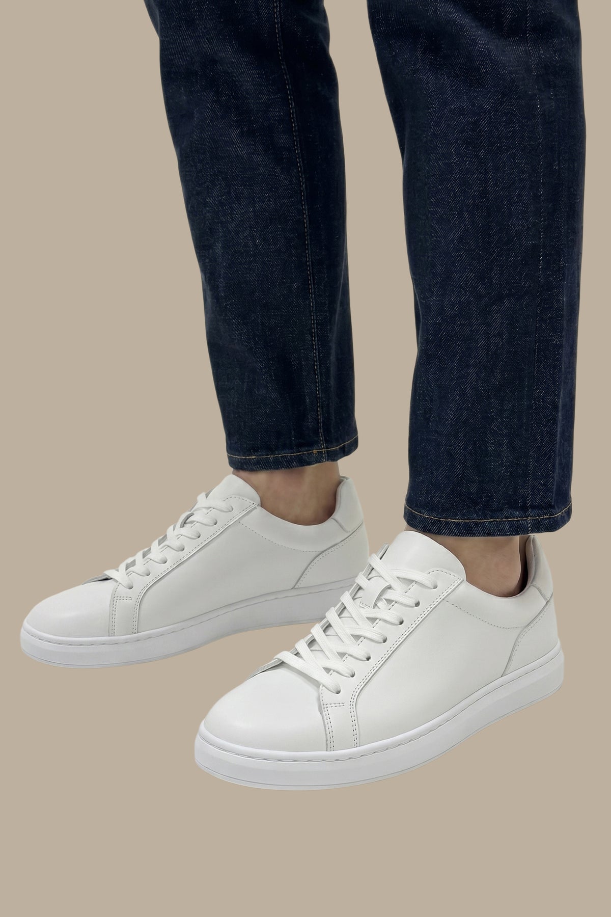 White Structured Leather Trainer