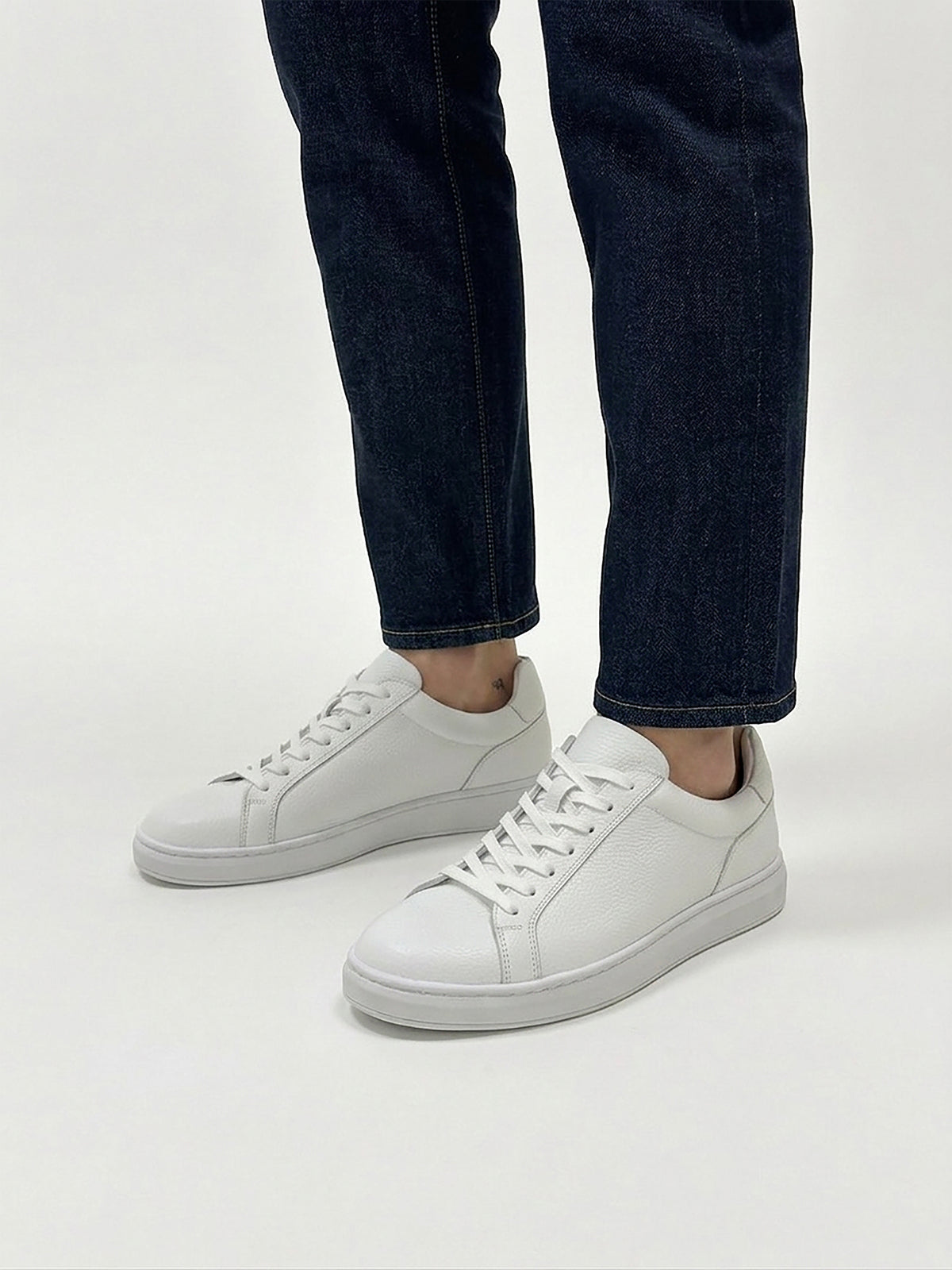 White Structured Leather Trainer